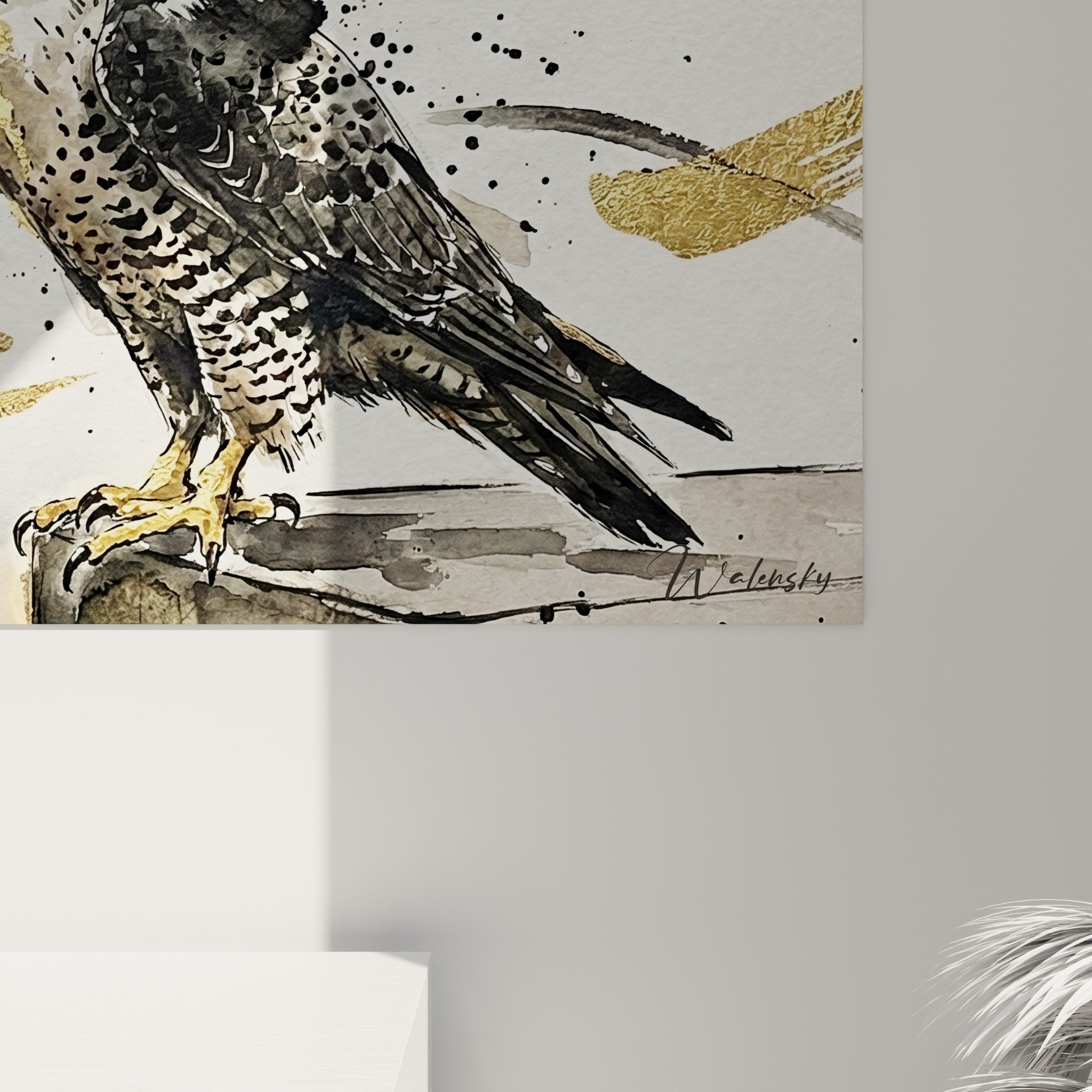 Vue ensemble tableau faucon pelerin format panoramique decoration murale style contemporain