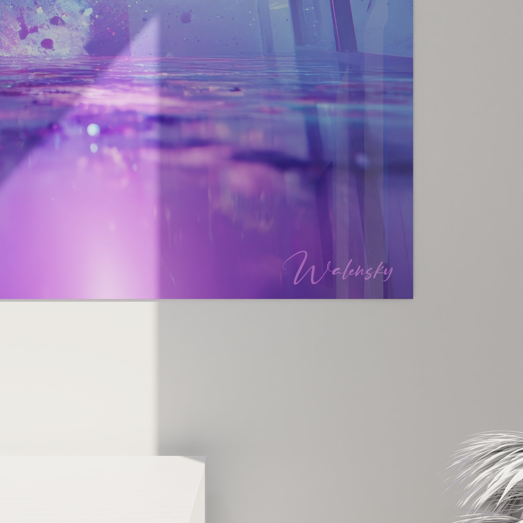 Vue ensemble tableau mural fenêtre cosmique violette art futuriste abstrait décoration