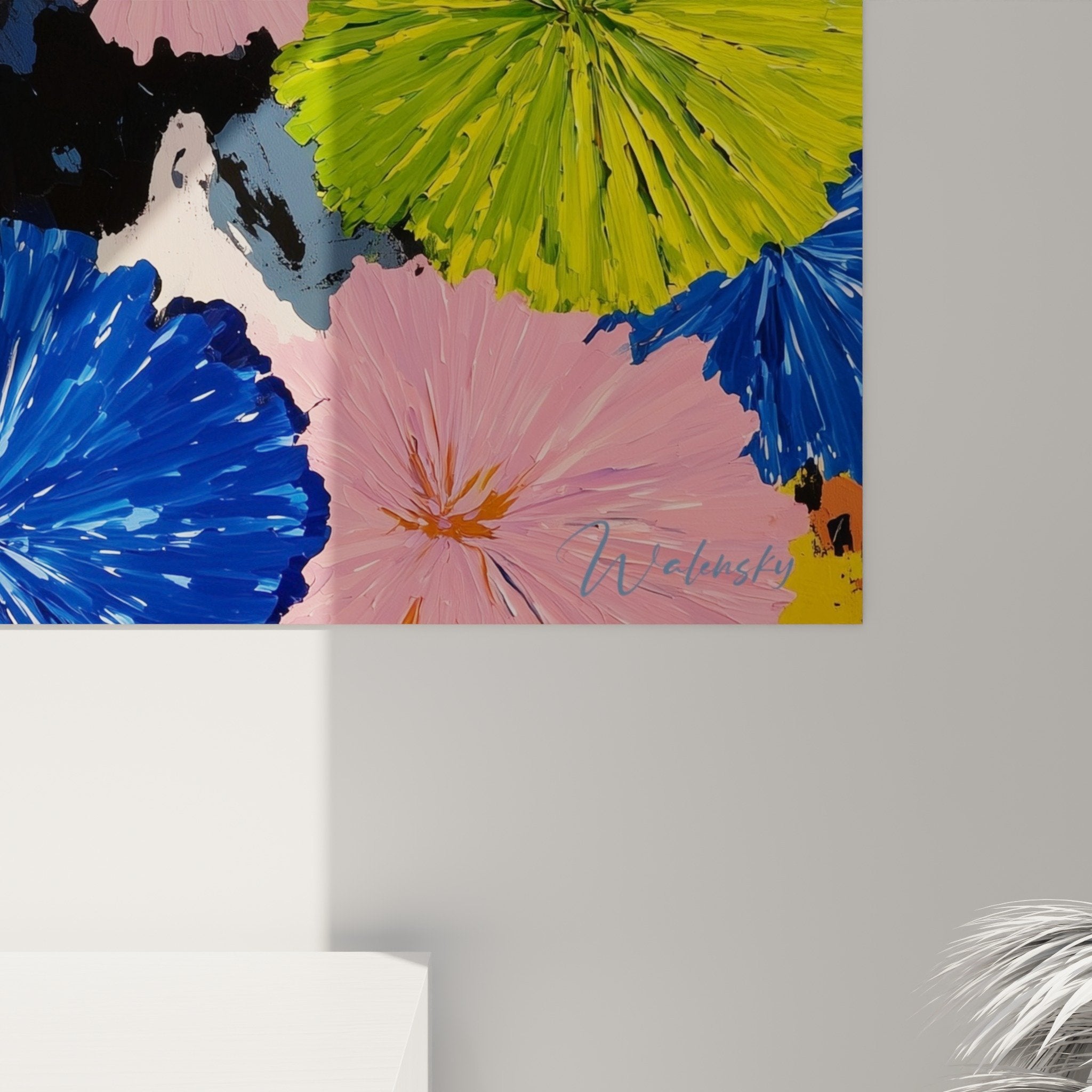 Vue ensemble tableau cactus fleurs tropicales art cubisme decoration interieur