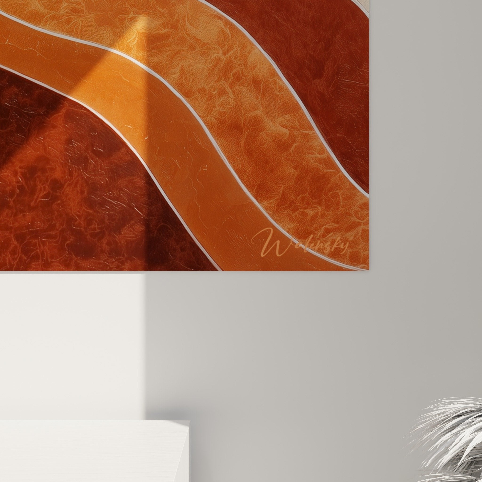 Vue ensemble tableau flux telluriques ondulations terre cuites decoration murale moderne