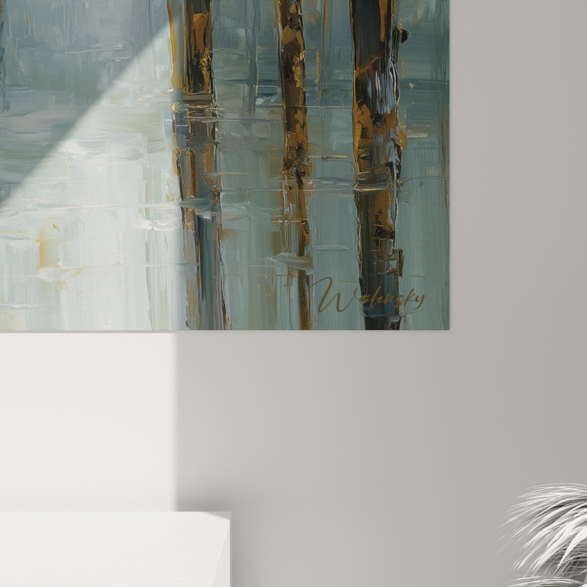 Vue ensemble tableau foret automnale brumeuse decoration interieur feng shui est bois ambiance zen