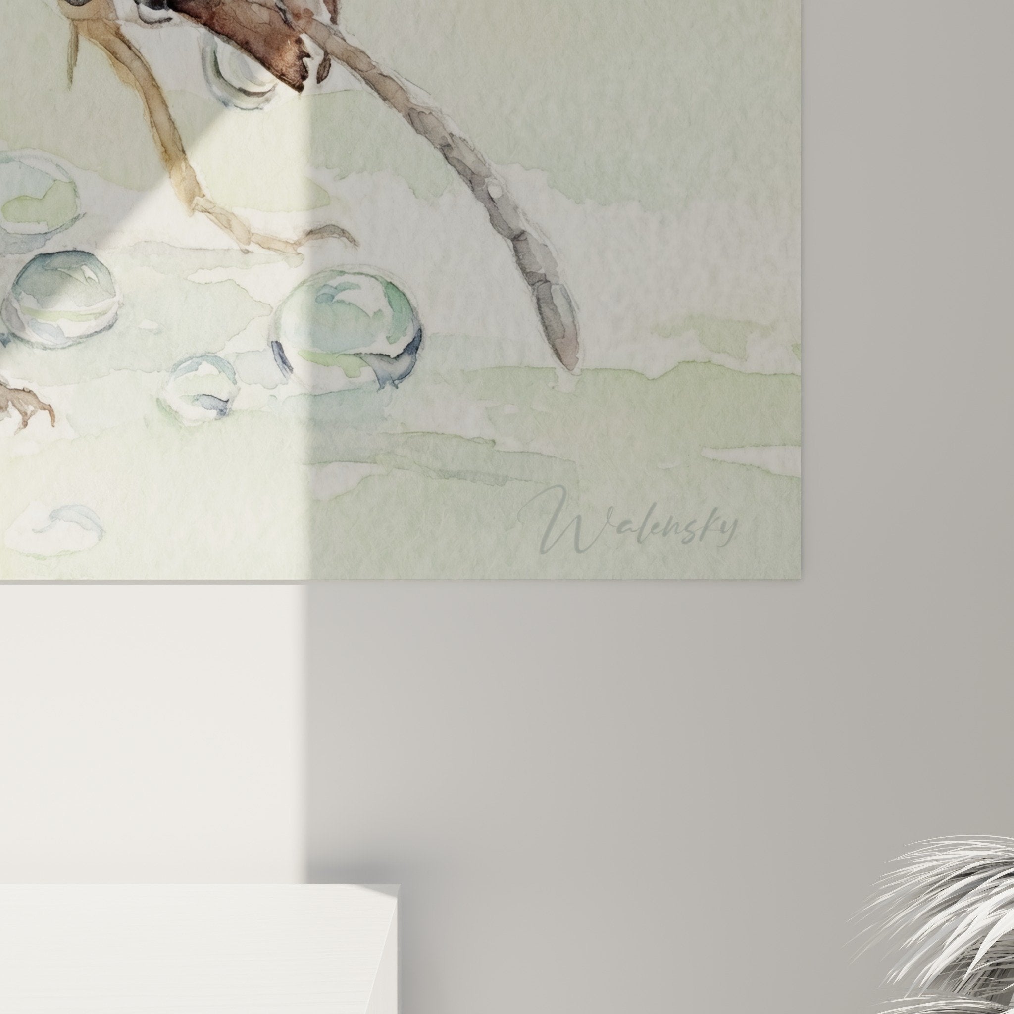 Gesamtansicht Ameisen-Aquarell-Gemälde grün braun Wanddekoration Naturkunst Ameisen-Edition Insekt poetisch
