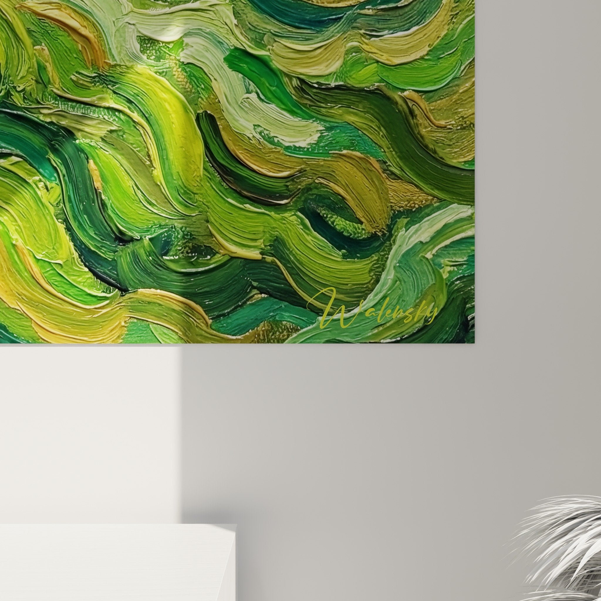 Gesamtansicht Ameisen-Kunstdruck mit grünen und goldenen Wirbeln, Innendekoration, Ameisen-Edition