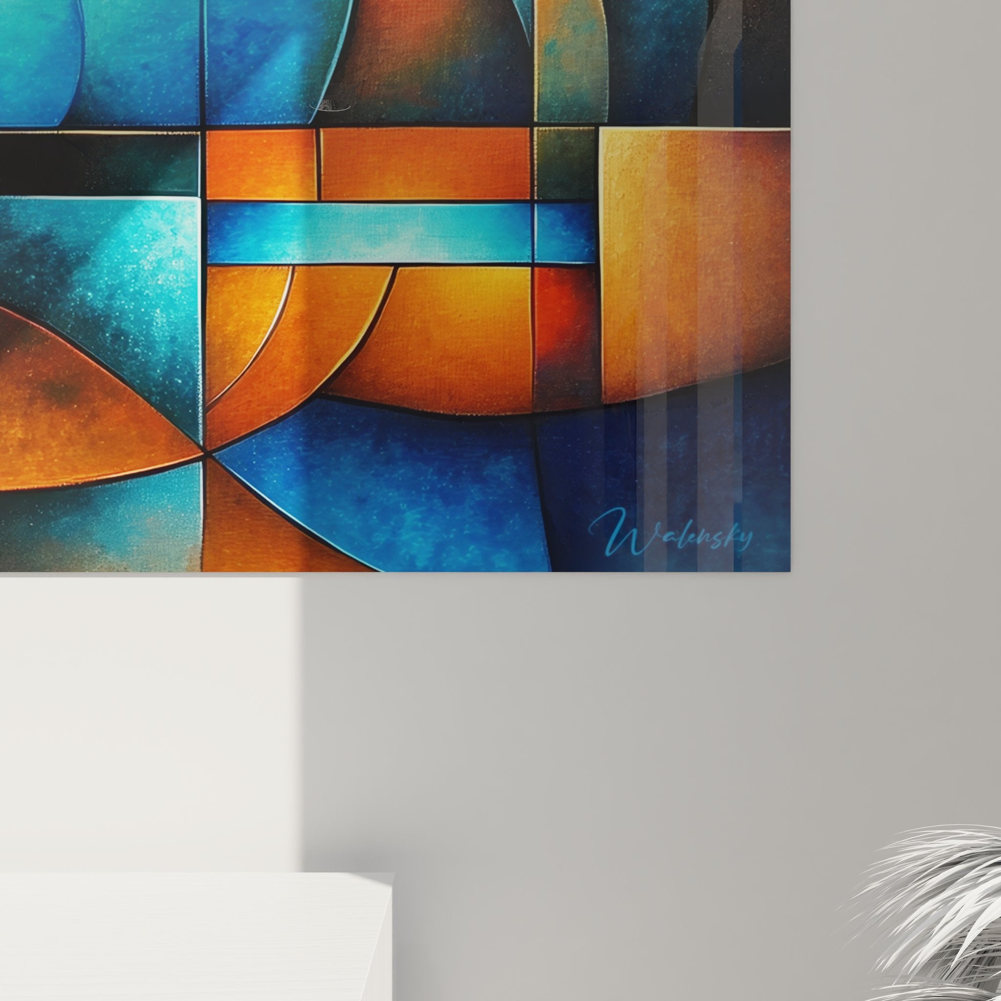 Vue ensemble tableau géométrique abstrait composition cercles entrelacés art mural moderne décoration design