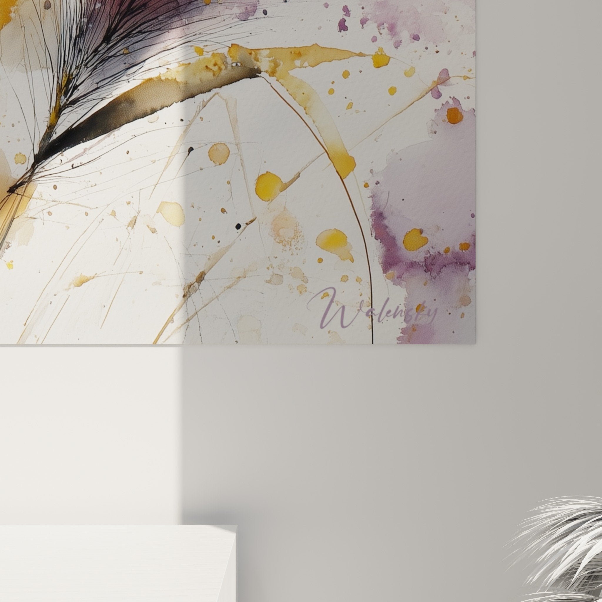 Gesamtansicht Gräser-Gemälde Aquarell violett gold zeitgenössische Inneneinrichtung
