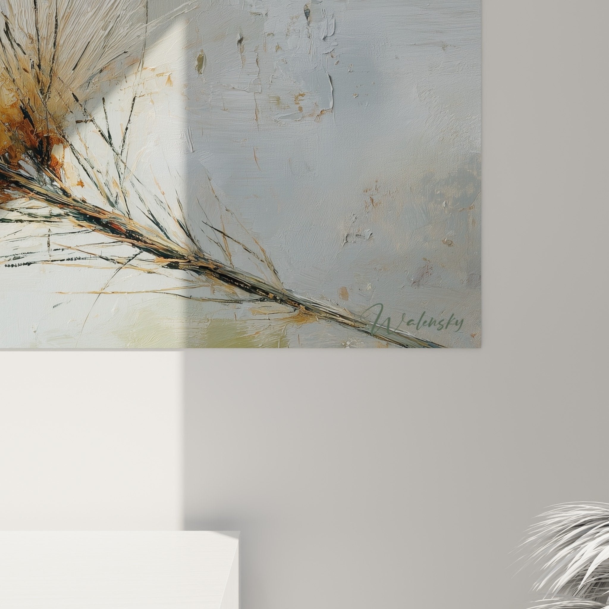 Vue d'ensemble tableau graminées épi lumineux composition abstraite végétale art contemporain mural