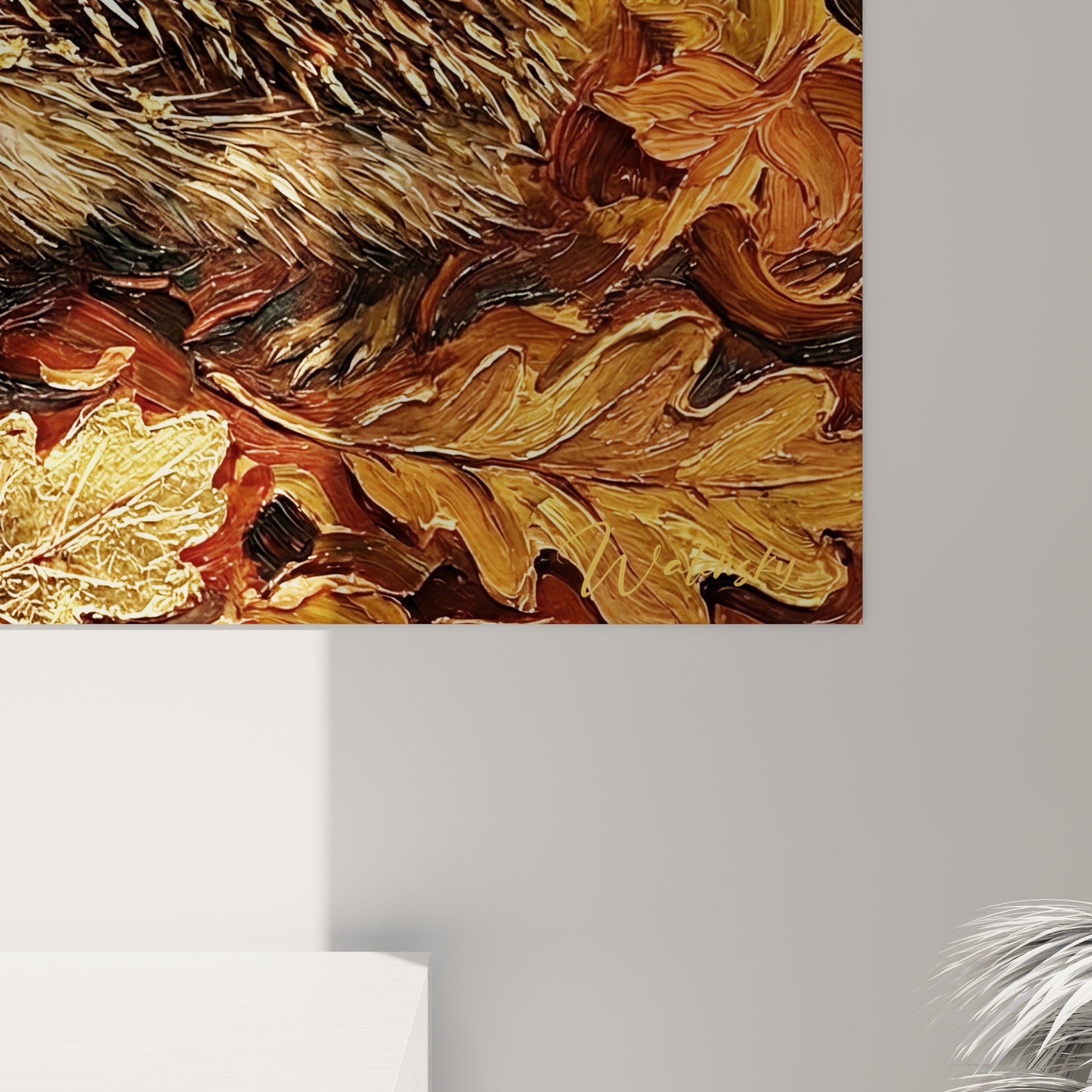 Gesamtansicht Igel-Kunstdruck in Herbstfarben warme Töne Wanddekoration