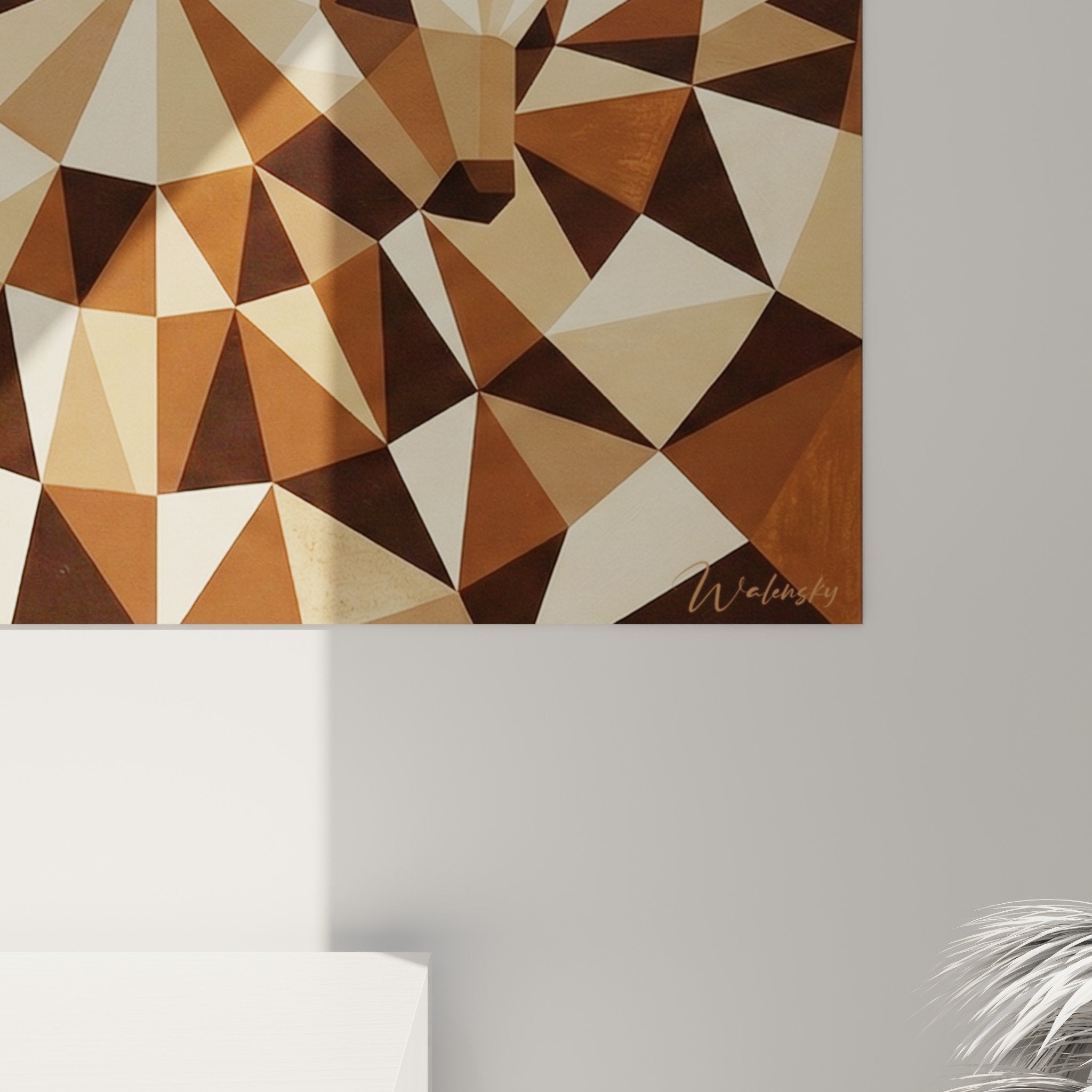 Perspective view geometric origami hedgehog wall art modern living room warm tones polygonal art wall decor