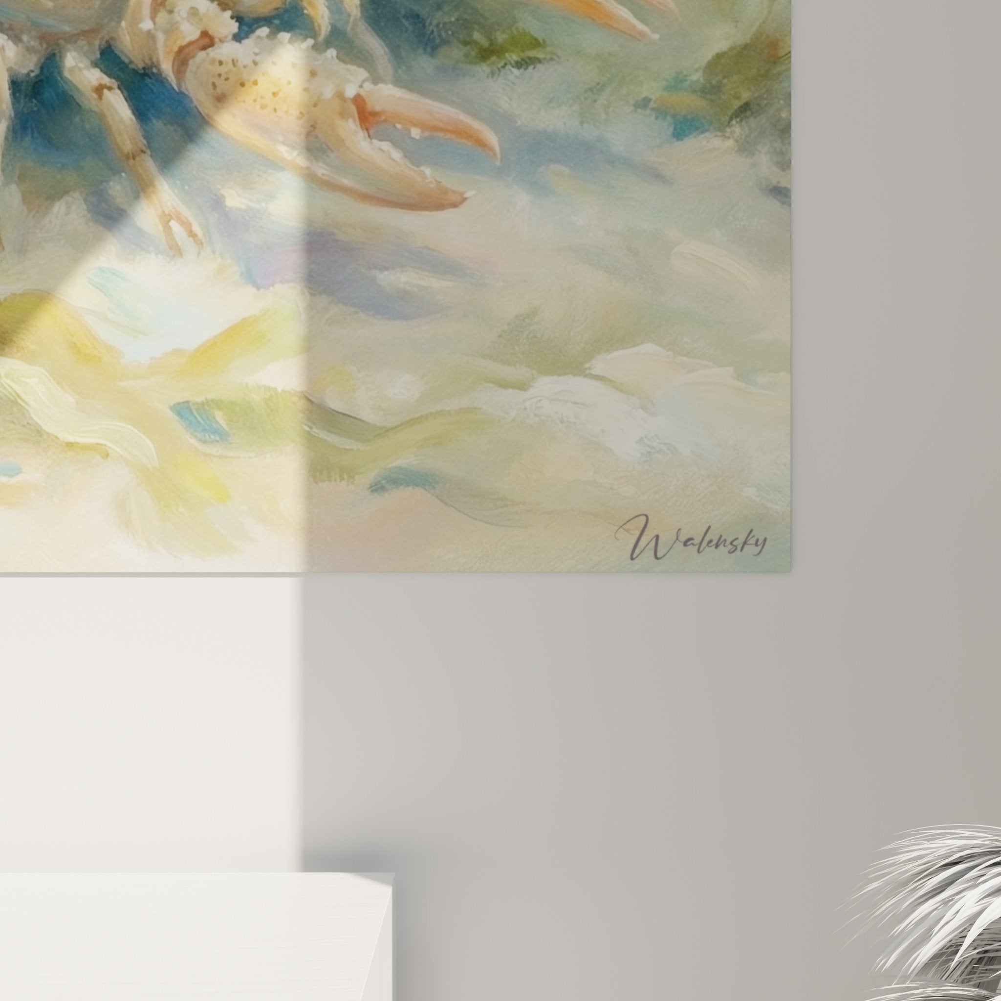 Lobster wall art canvas turquoise orange impressionist marine decor overview