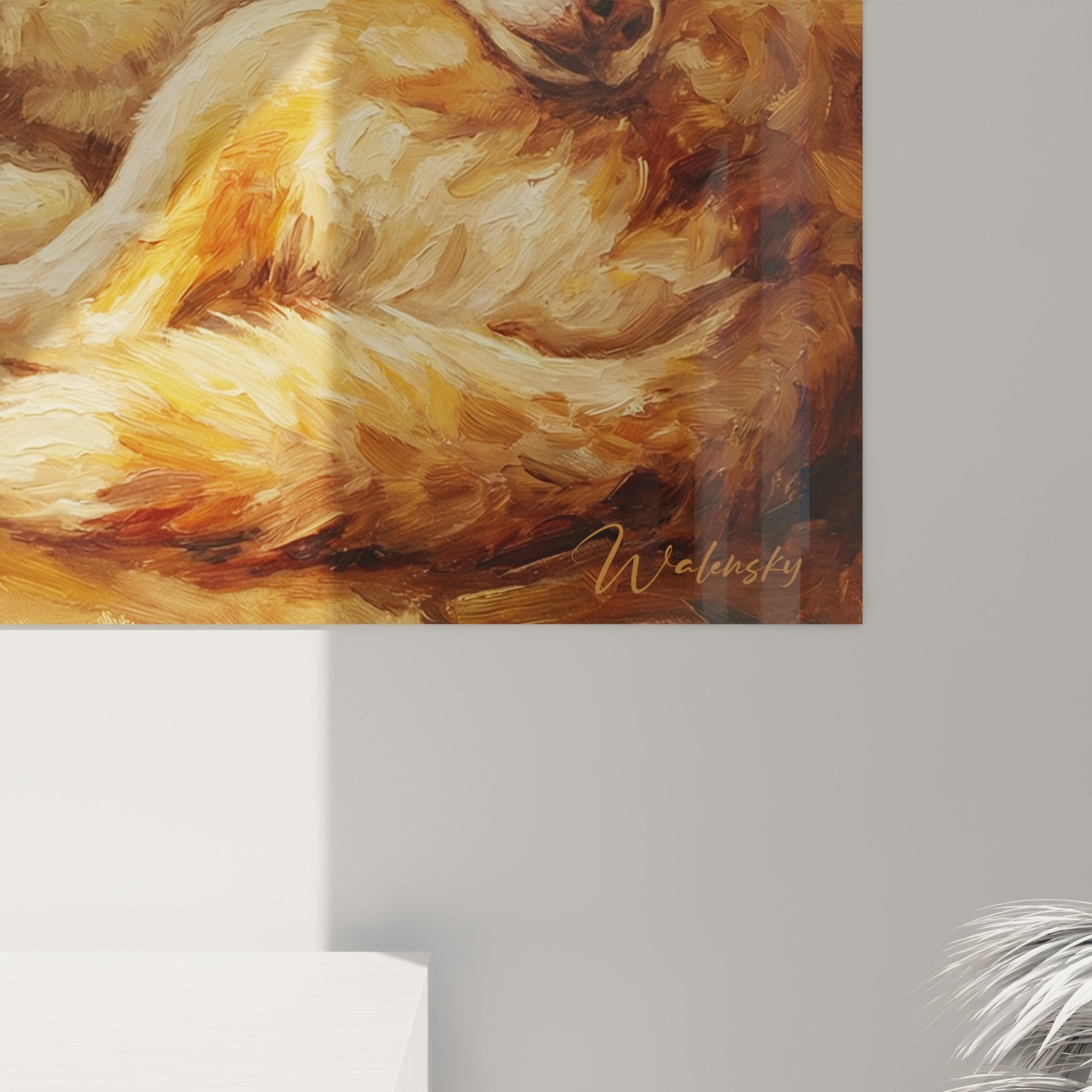 vue ensemble tableau huskies endormis decoration murale tons ocre caramel