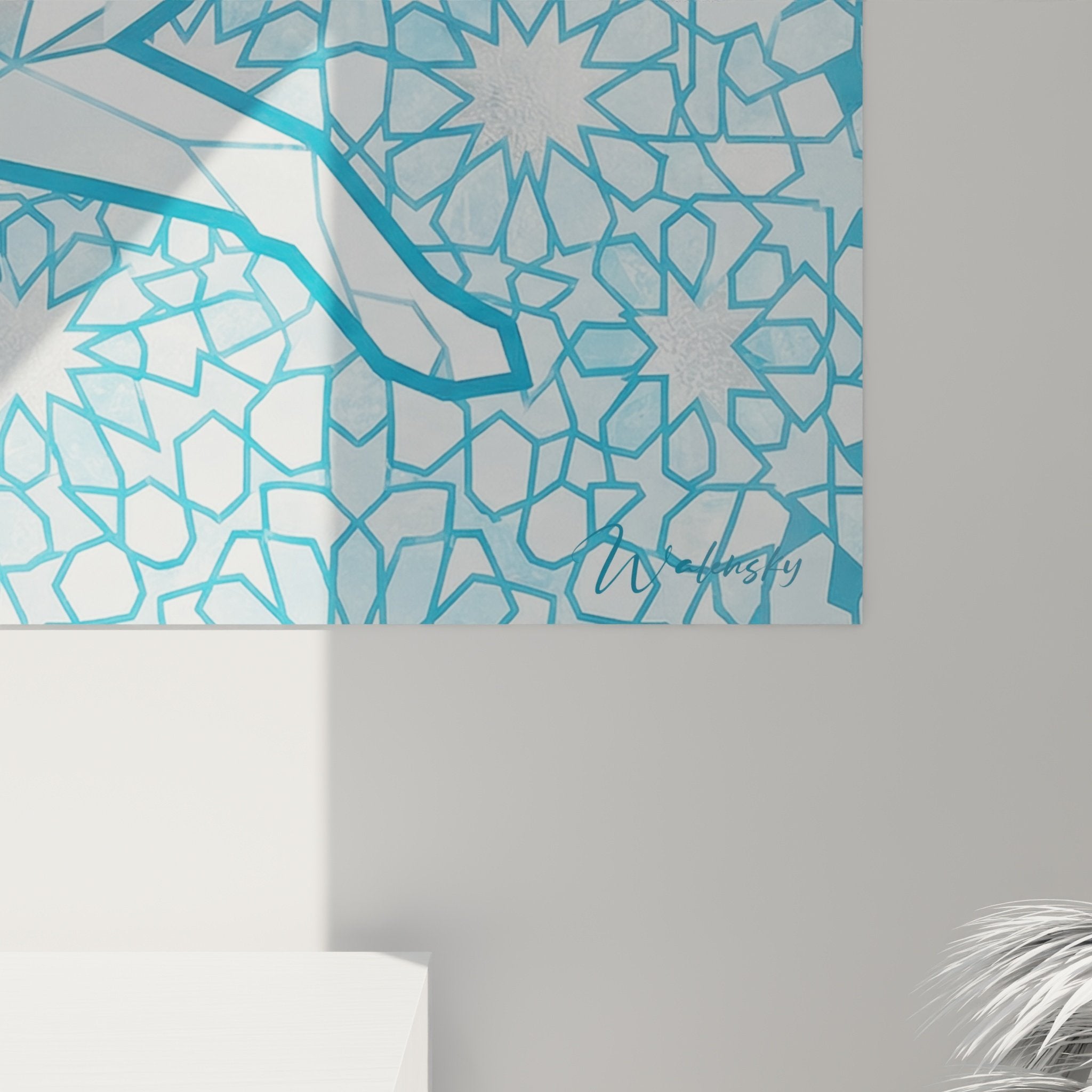 Vue ensemble tableau husky siberien bleu decoration murale style scandinave