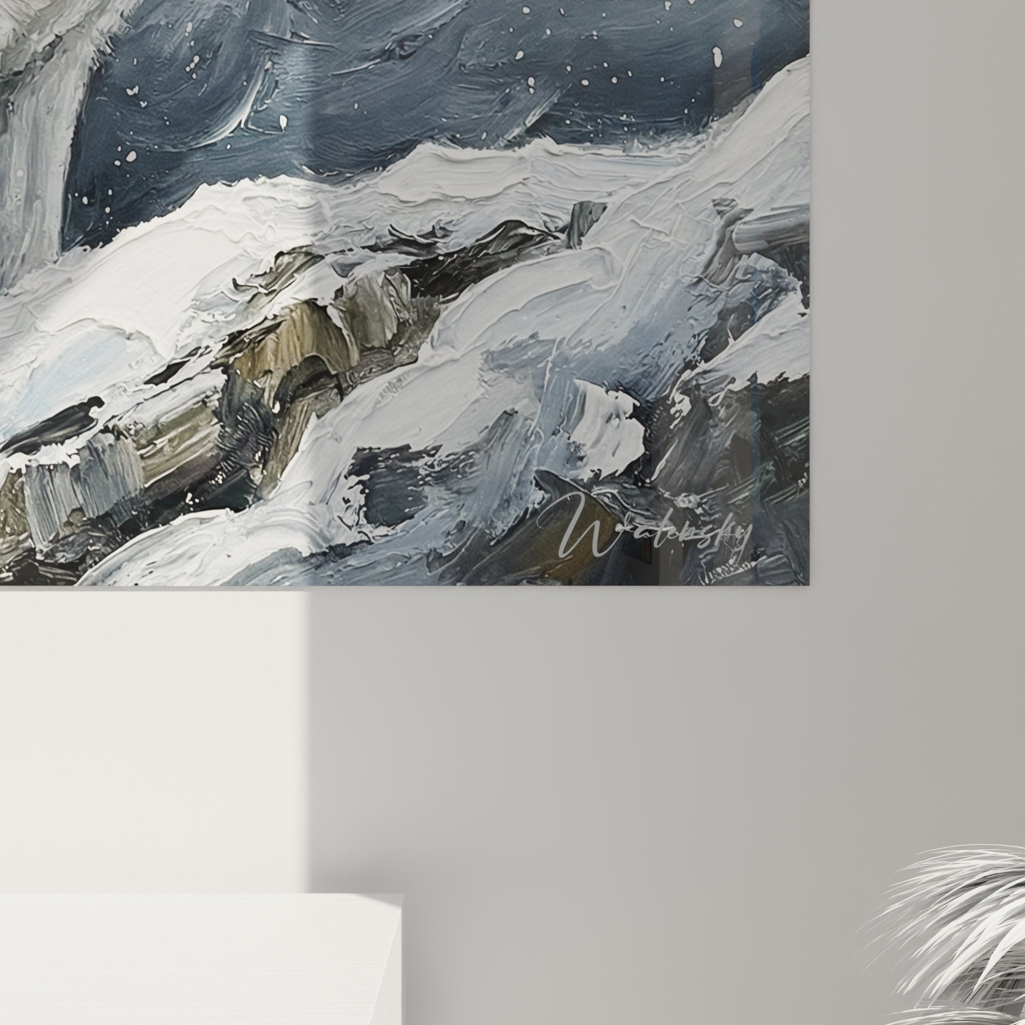 Vue ensemble tableau husky tempete neige decoration murale style nordique