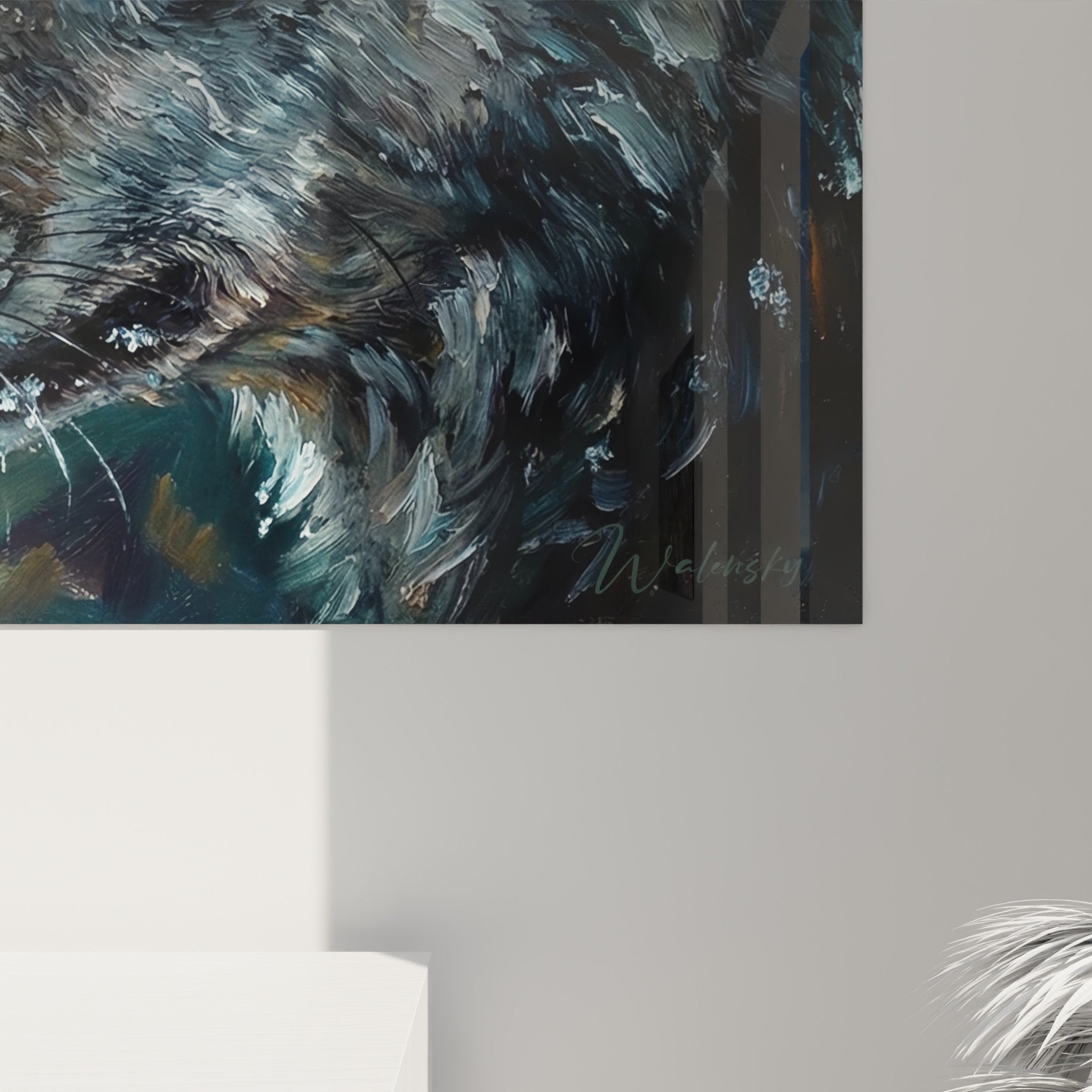 Vue ensemble tableau huskys siberiens tendresse arctique decoration murale style contemporain