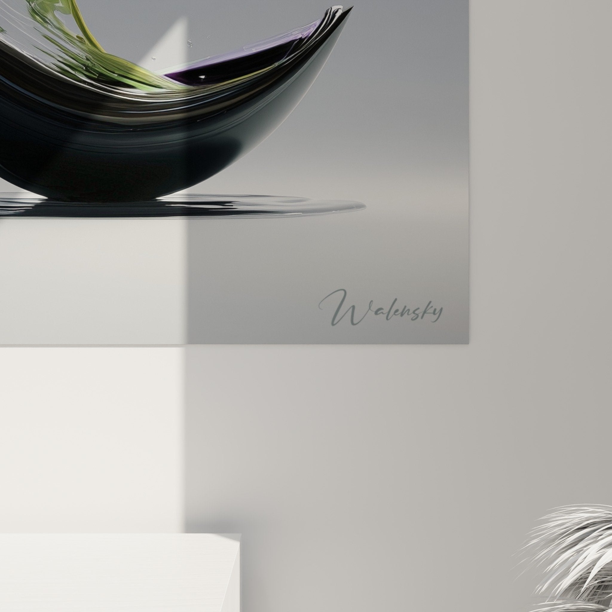 Gesamtansicht Ikebana-Gemälde dekorative Wandkunst mit schwarzer Vase und weißen Lilien elegante Zen-Dekoration