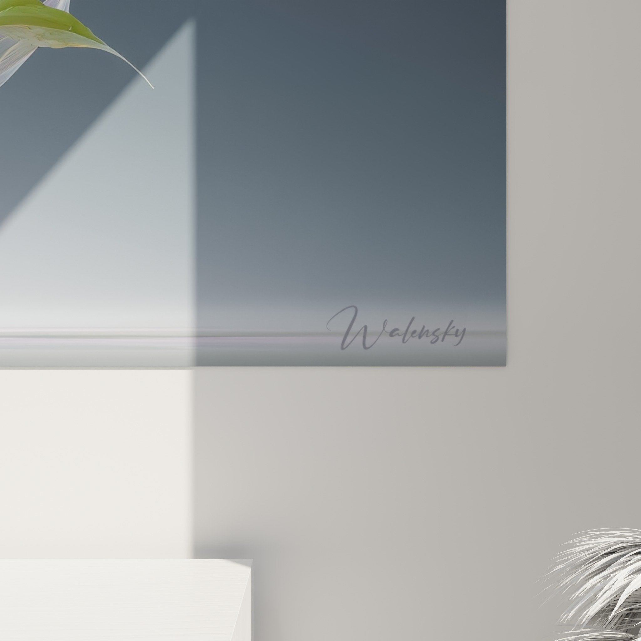 Full view ikebana painting white lilies black vase - zen wall decoration modern Japanese style
