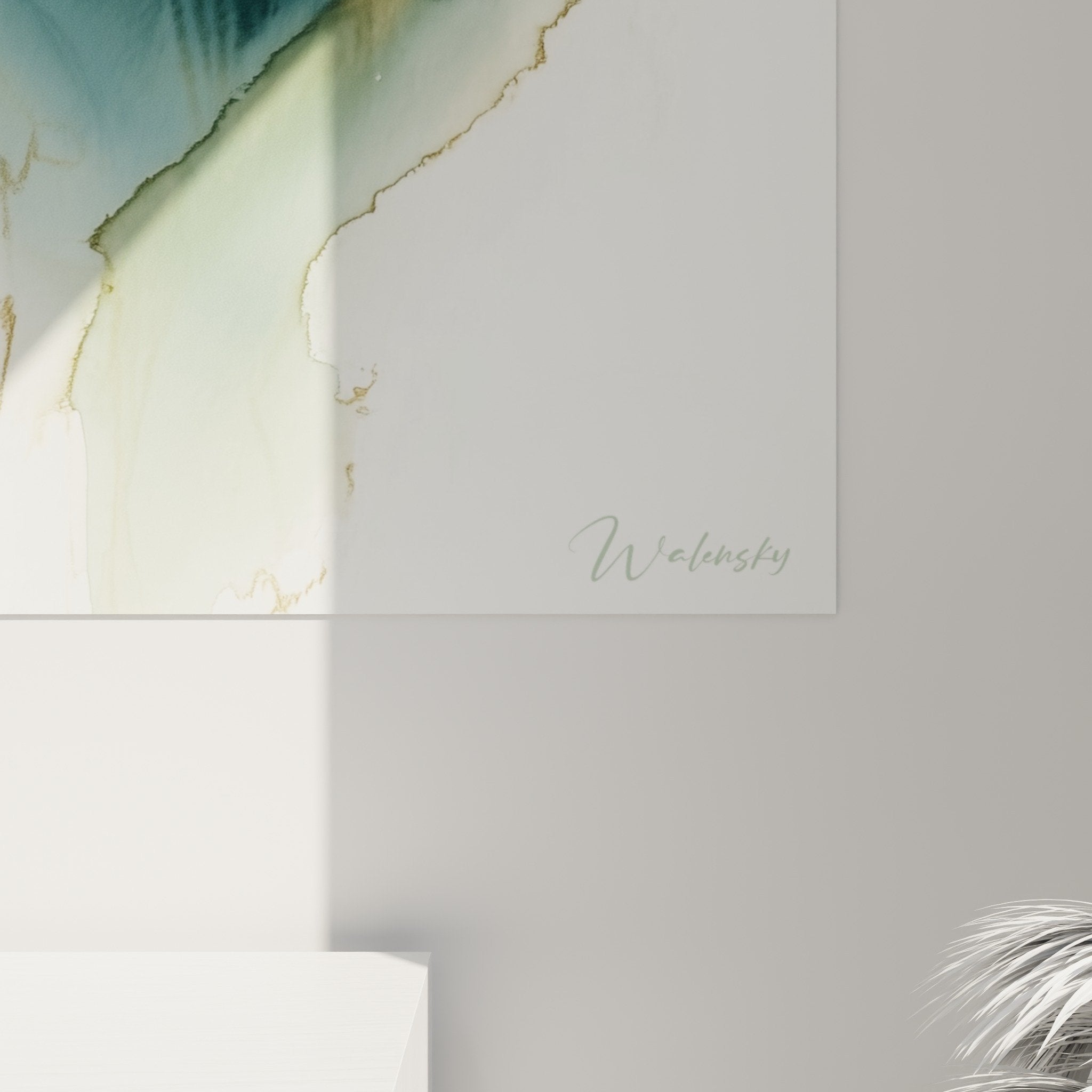 Gesamtansicht Ikebana-Wandgemälde grünes Aquarell Zen-Inneneinrichtung japanische Blumenkunst