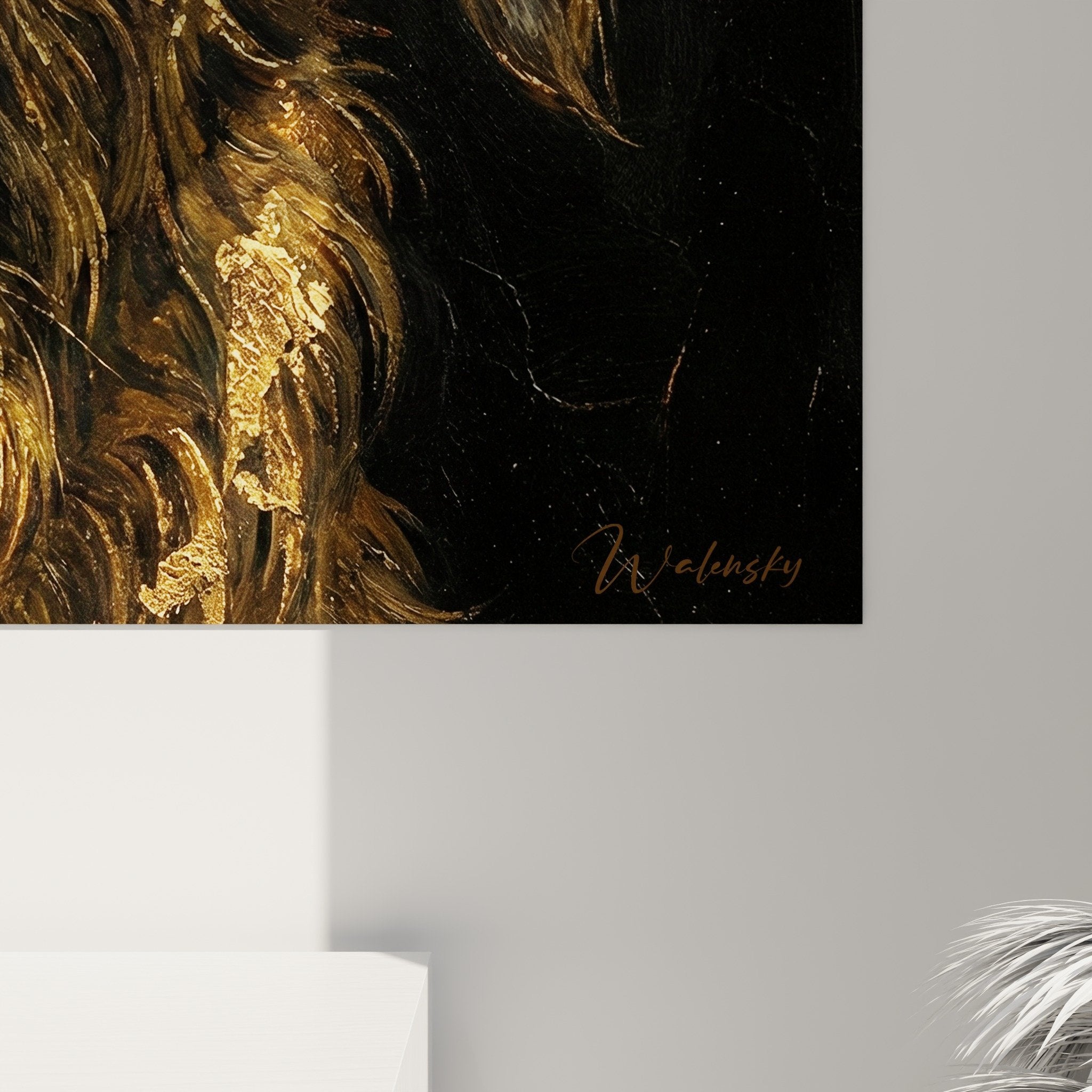 Vue ensemble tableau Irish Wolfhound decoration interieur portrait canin nuances cuivrees dore