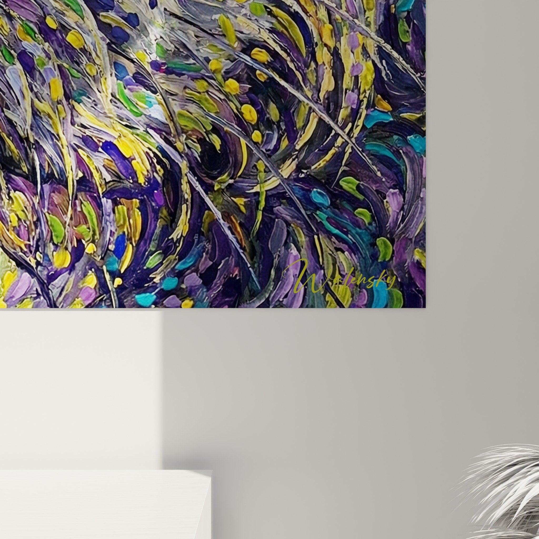 Vue ensemble tableau Irish Wolfhound portrait artistique violets dorés décoration murale élégante