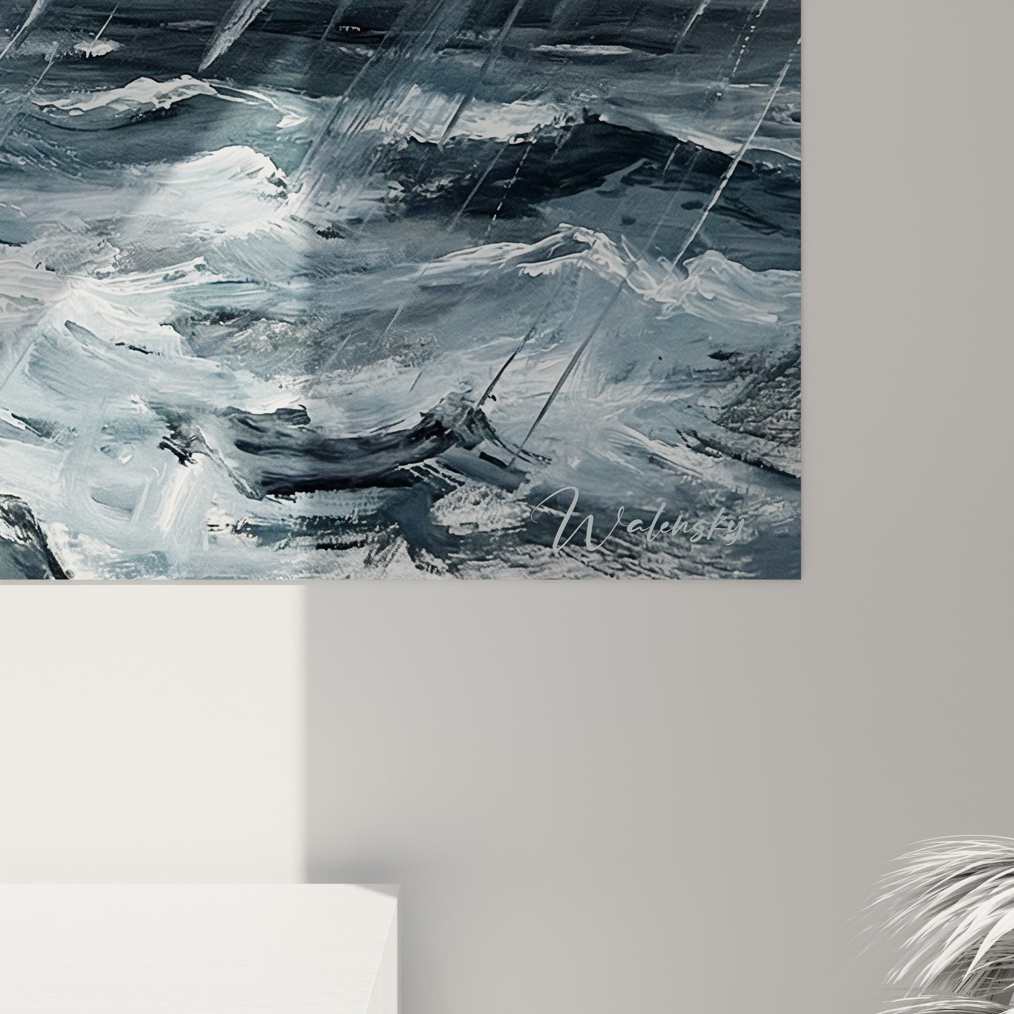 Vue ensemble tableau Irish Wolfhound tempete gris decoration interieur art mural canin dramatique