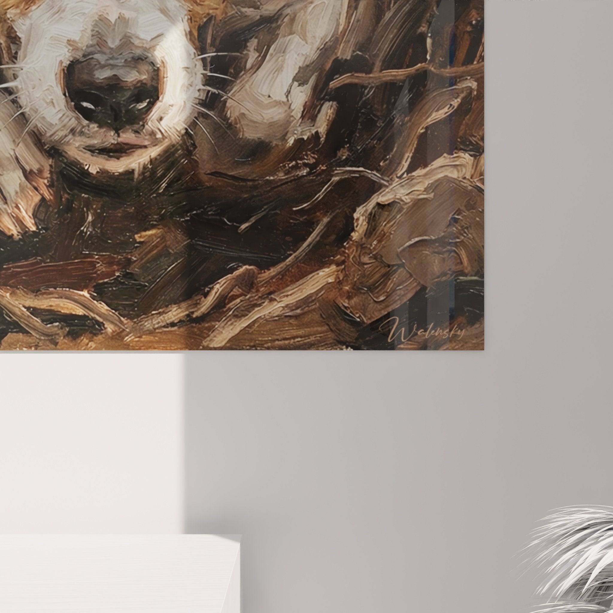 Full view Jack Russell Terrier painting earthy tones interior decoration natural warm style