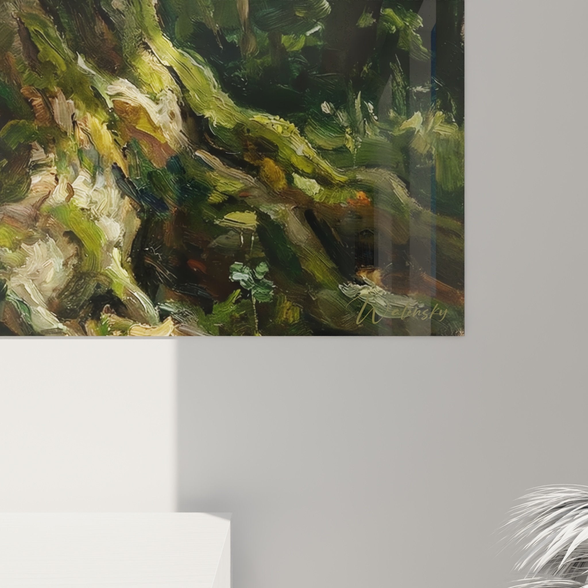 Vue ensemble tableau Jack Russel Terrier foret verdoyante salon decoration murale nature authentique