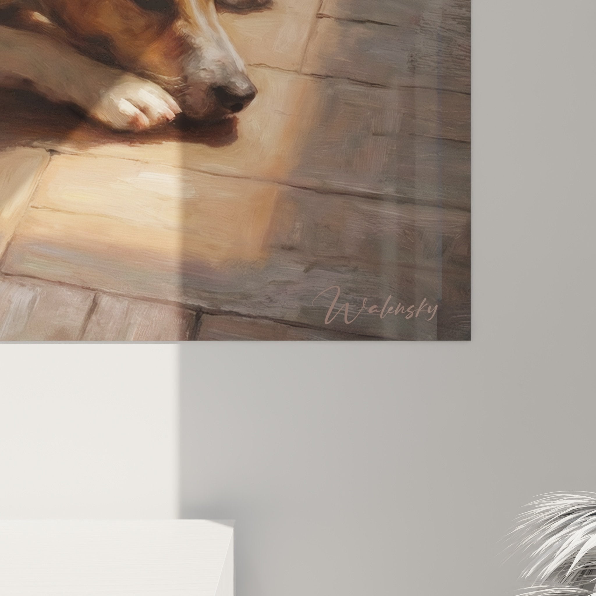 vue ensemble tableau jack russel terrier salon decoration murale art animalier ambiance cocooning chaleureuse