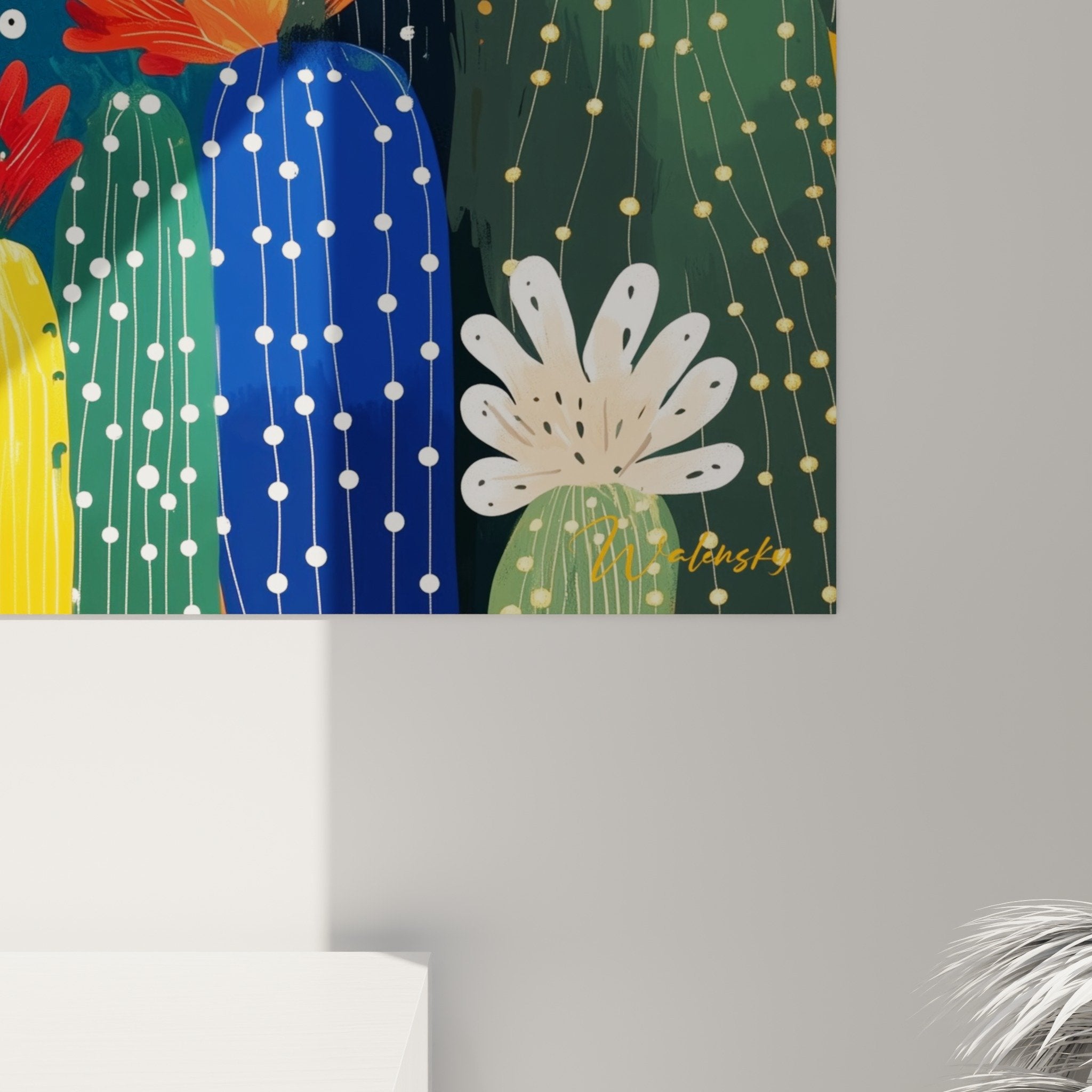 Vue ensemble tableau cactus jardin désert couleurs vives décoration intérieur moderne