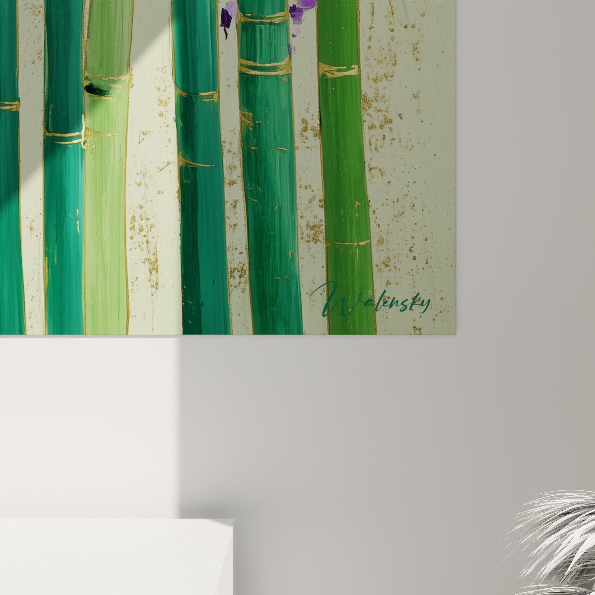 Angled view bamboo wisteria garden zen wall art feng shui southeast wood decor