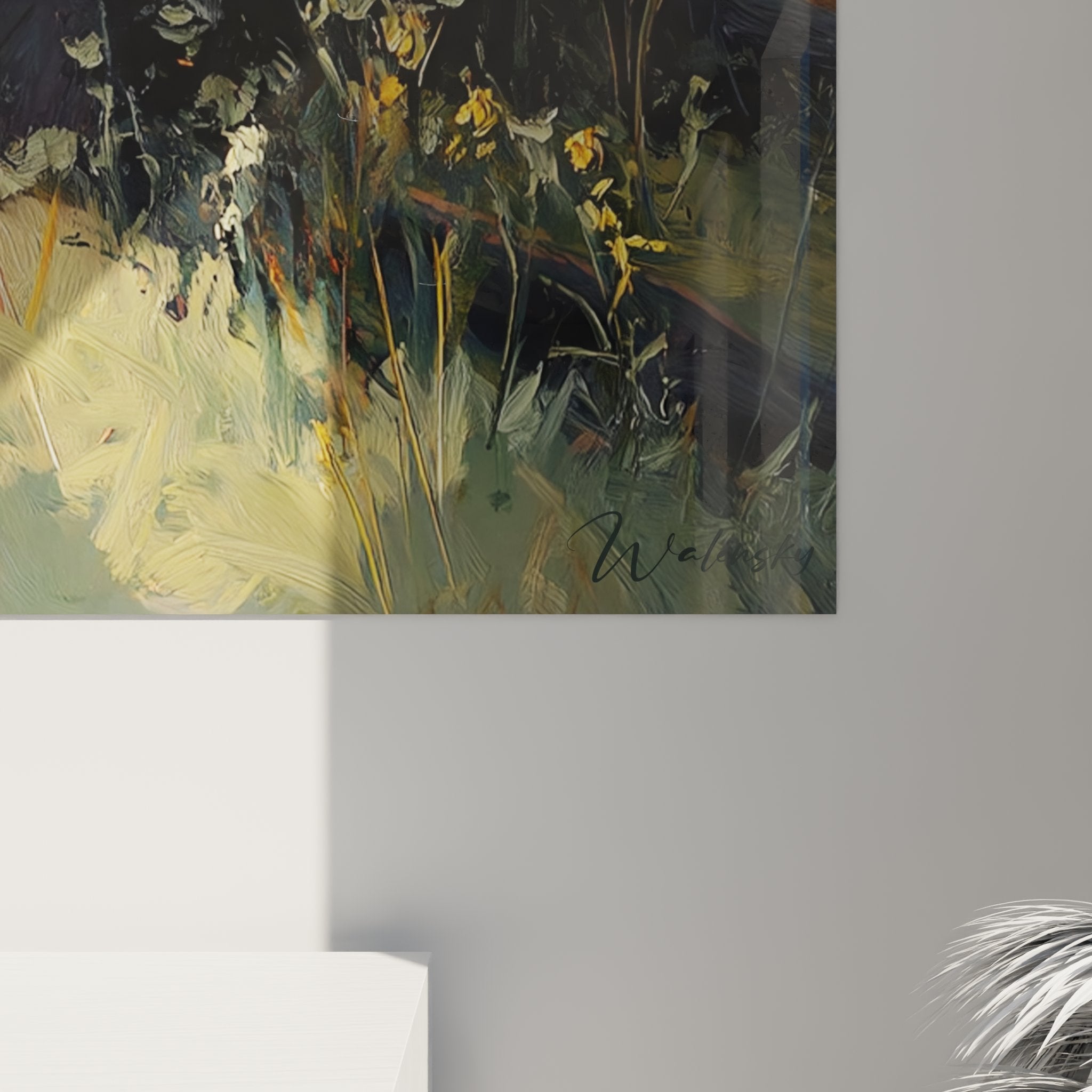 vue ensemble tableau labrador noir prairie doree decoration interieur art mural canin