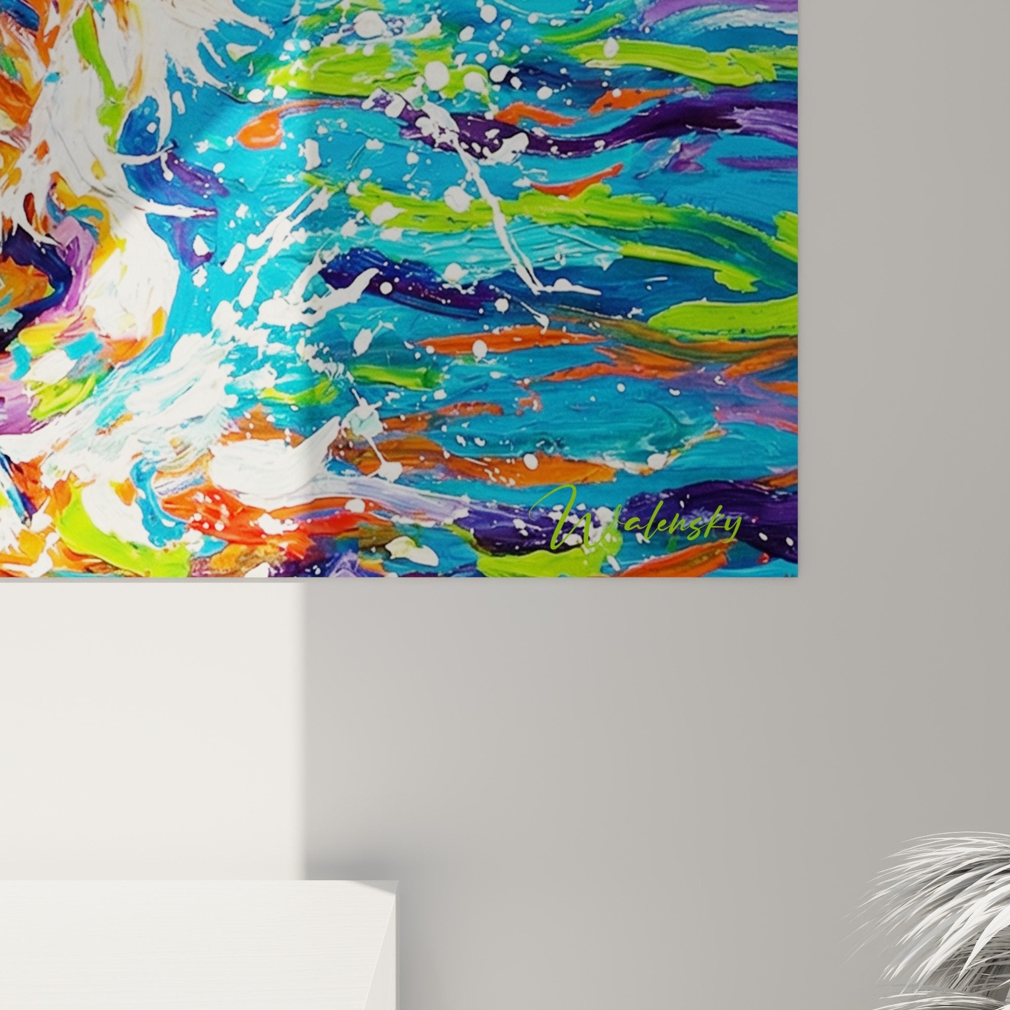 Vue ensemble tableau Landseer decoration interieur moderne mur blanc salon contemporain art animalier expressionniste