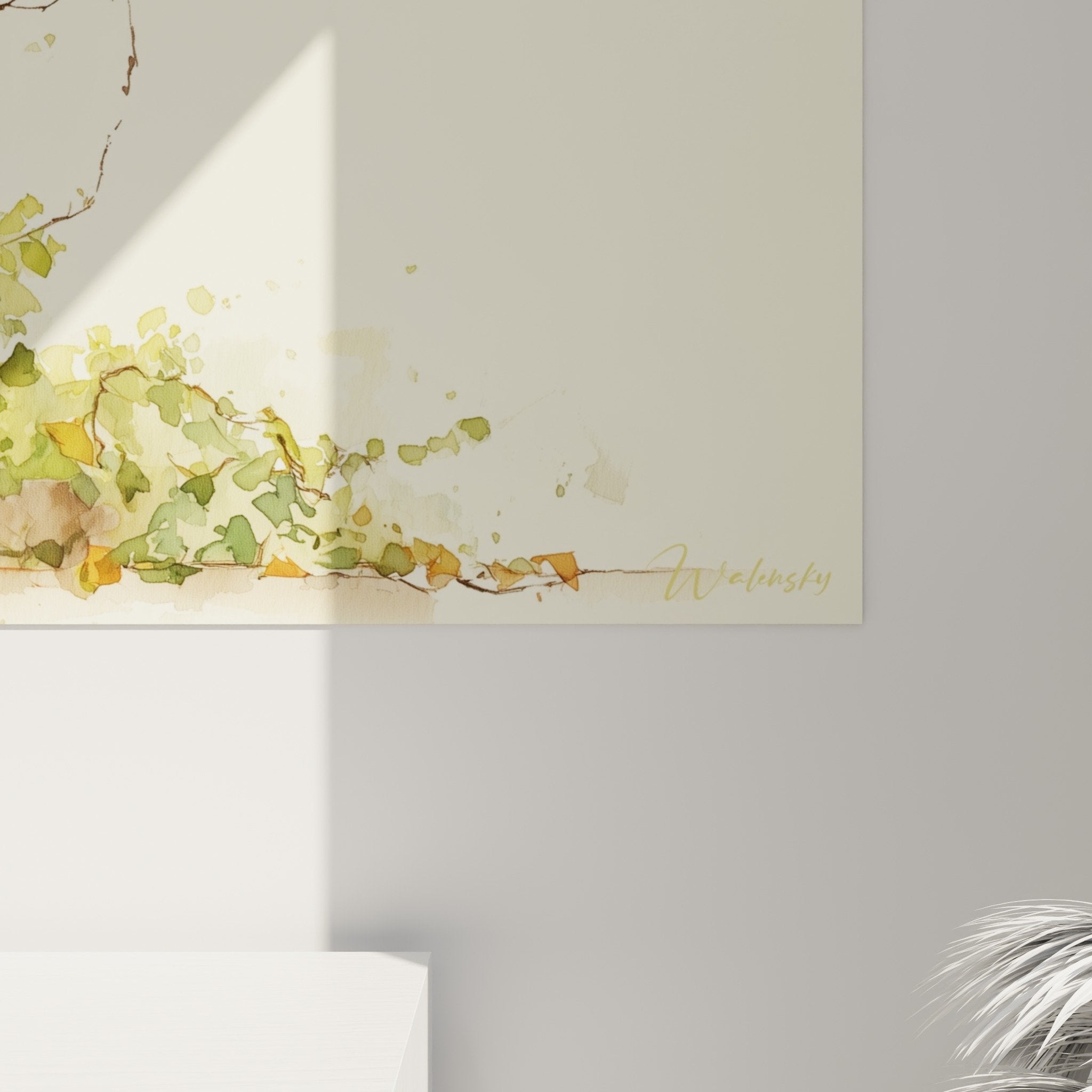 Vue ensemble tableau lanterne japonaise vegetation automnale style aquarelle decoration orientale zen