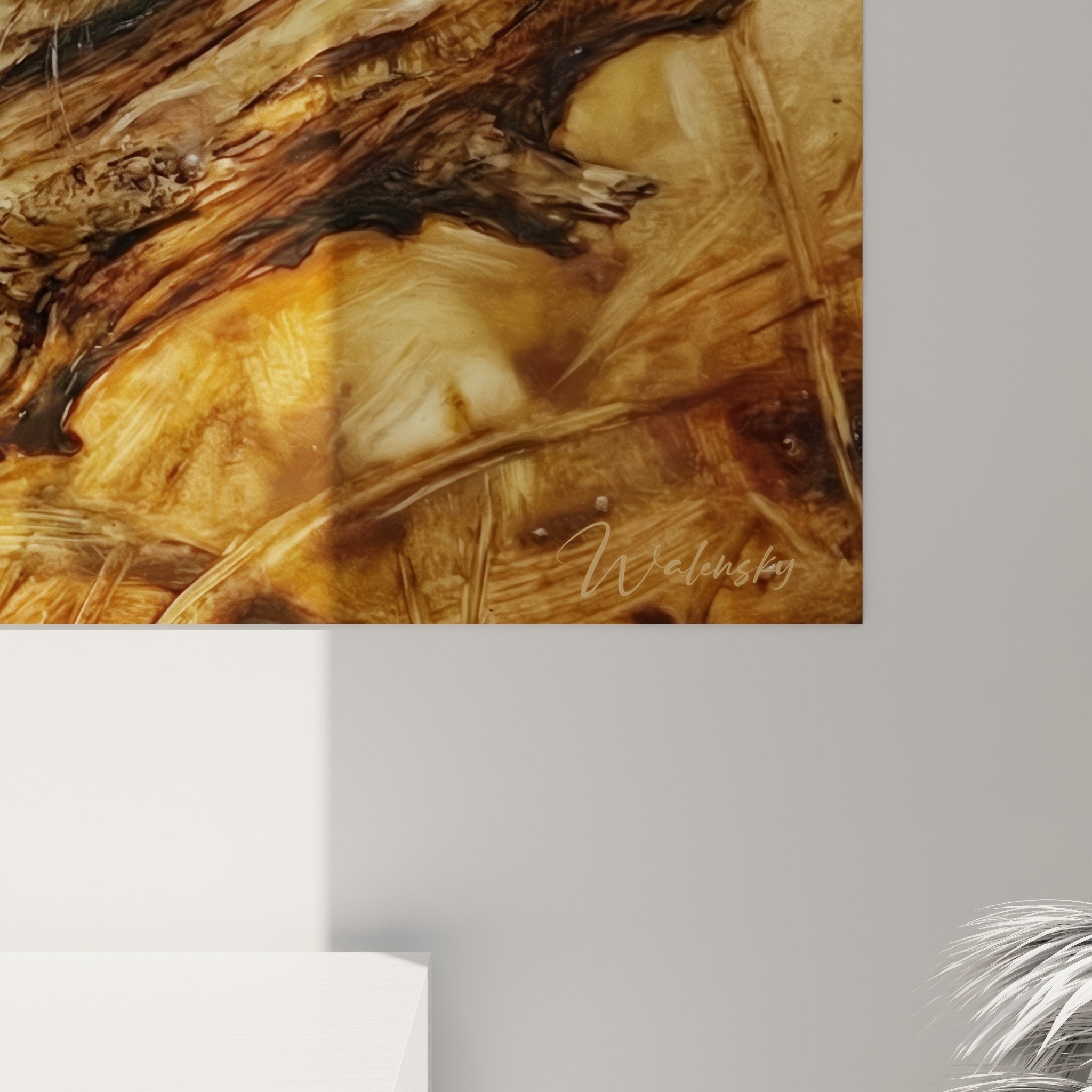 Gesamtansicht Kaninchen Wandbild Wanddekoration Ocker Bronze Töne Herbstambiente