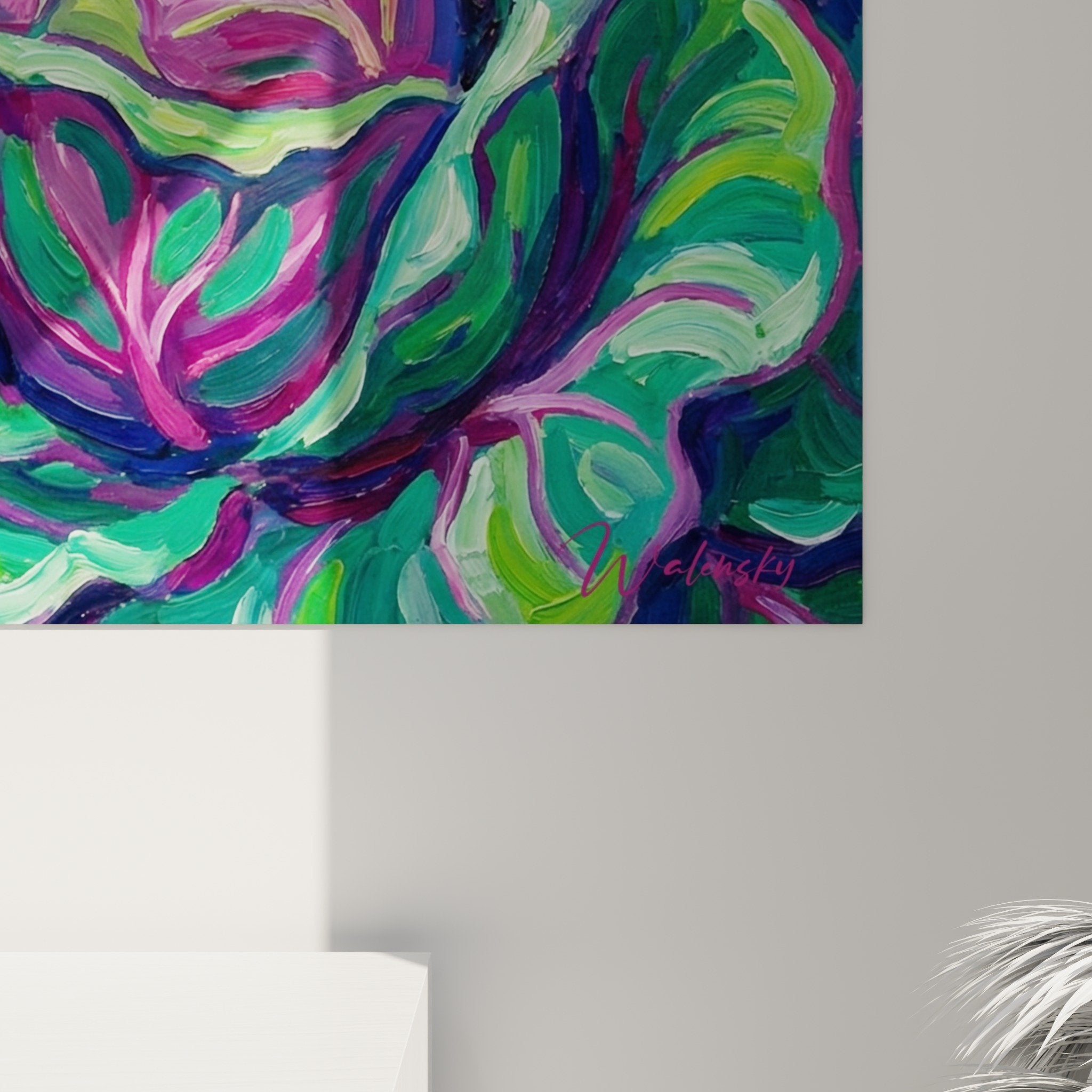 Full view rabbit vegetable garden painting vibrant colors wall art animal botanical contemporary decoration