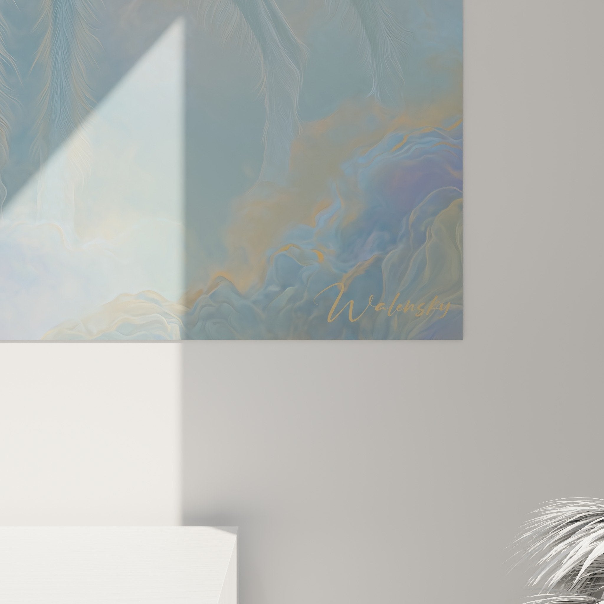 Deerhound wall art print cloudy sky golden blue interior modern decor overview
