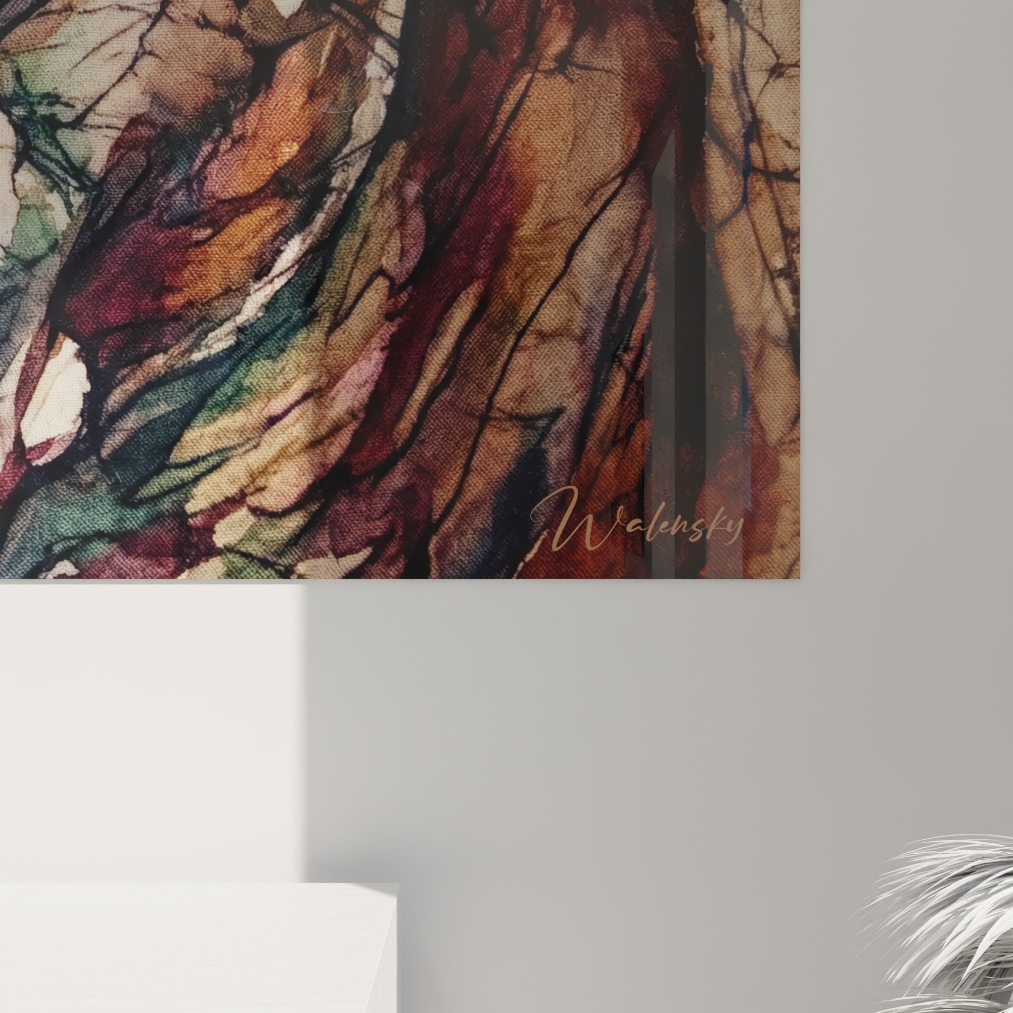 Vue ensemble tableau portrait levrier greyhound style artistique tons terre decoration interieur