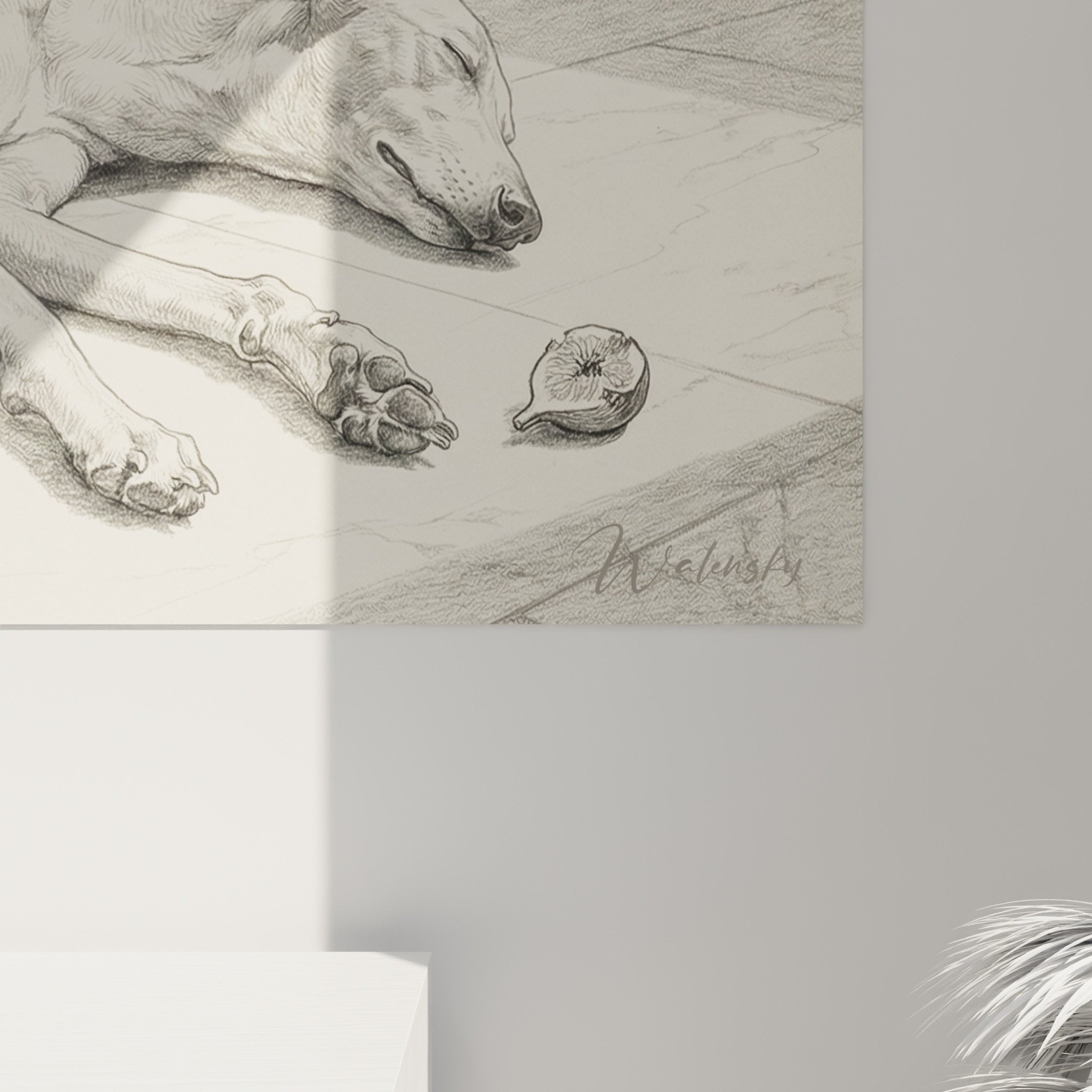 vue ensemble tableau levrier terrasse contexte decoratif salon contemporain