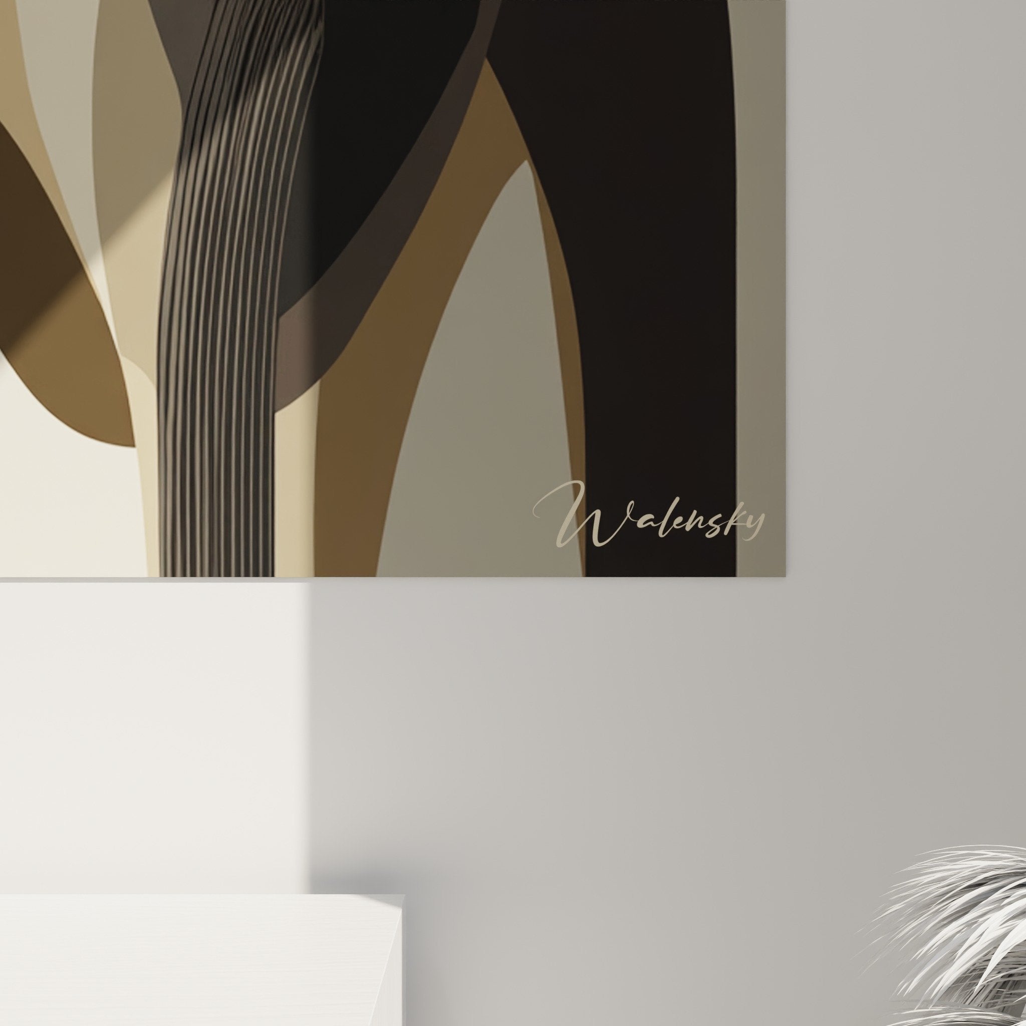 Vue d'ensemble du tableau lévrier Saluki géométrique avec arrière-plan de cercles beiges et terracotta