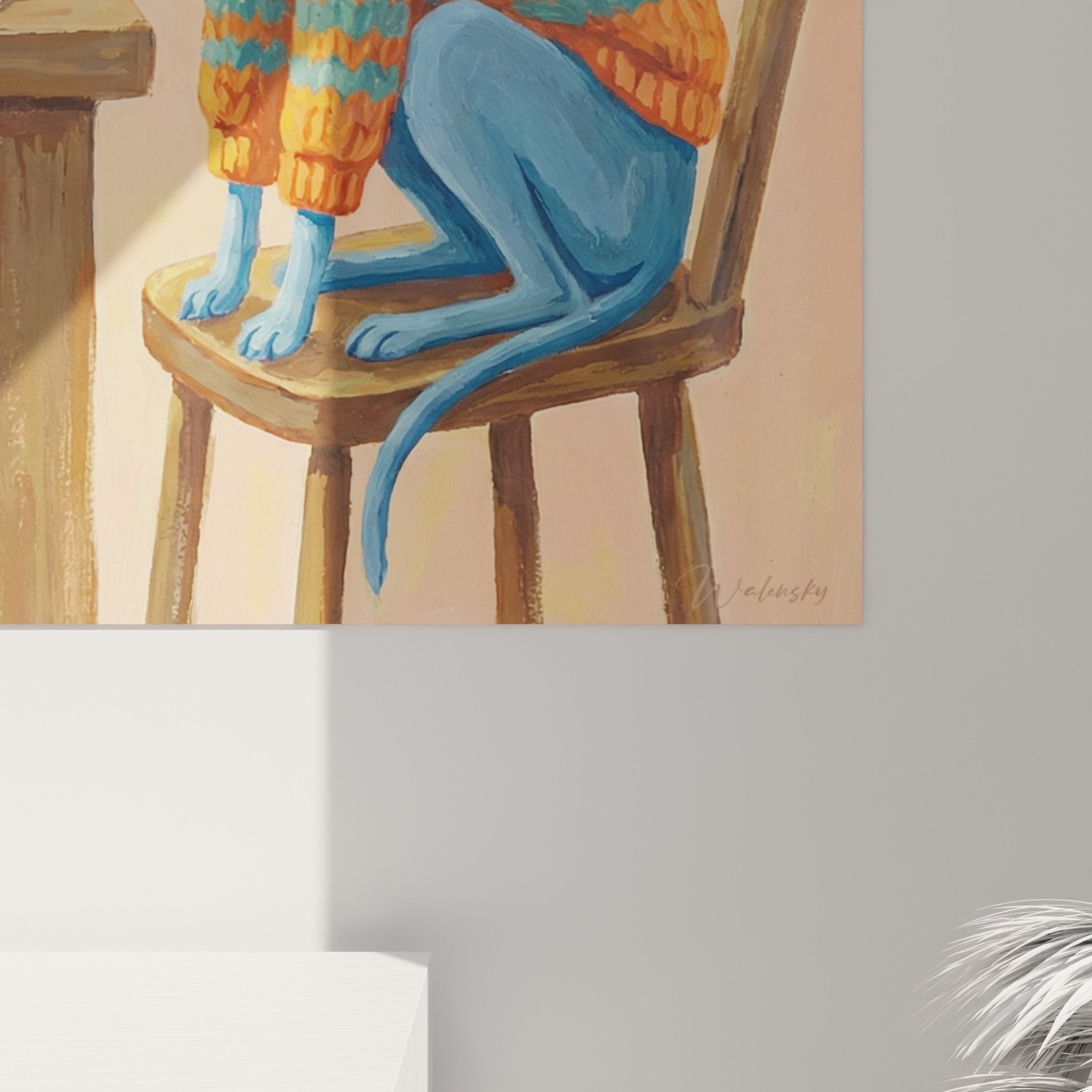 Full view greyhound table painting wall decoration warm colors contemporary artistic style