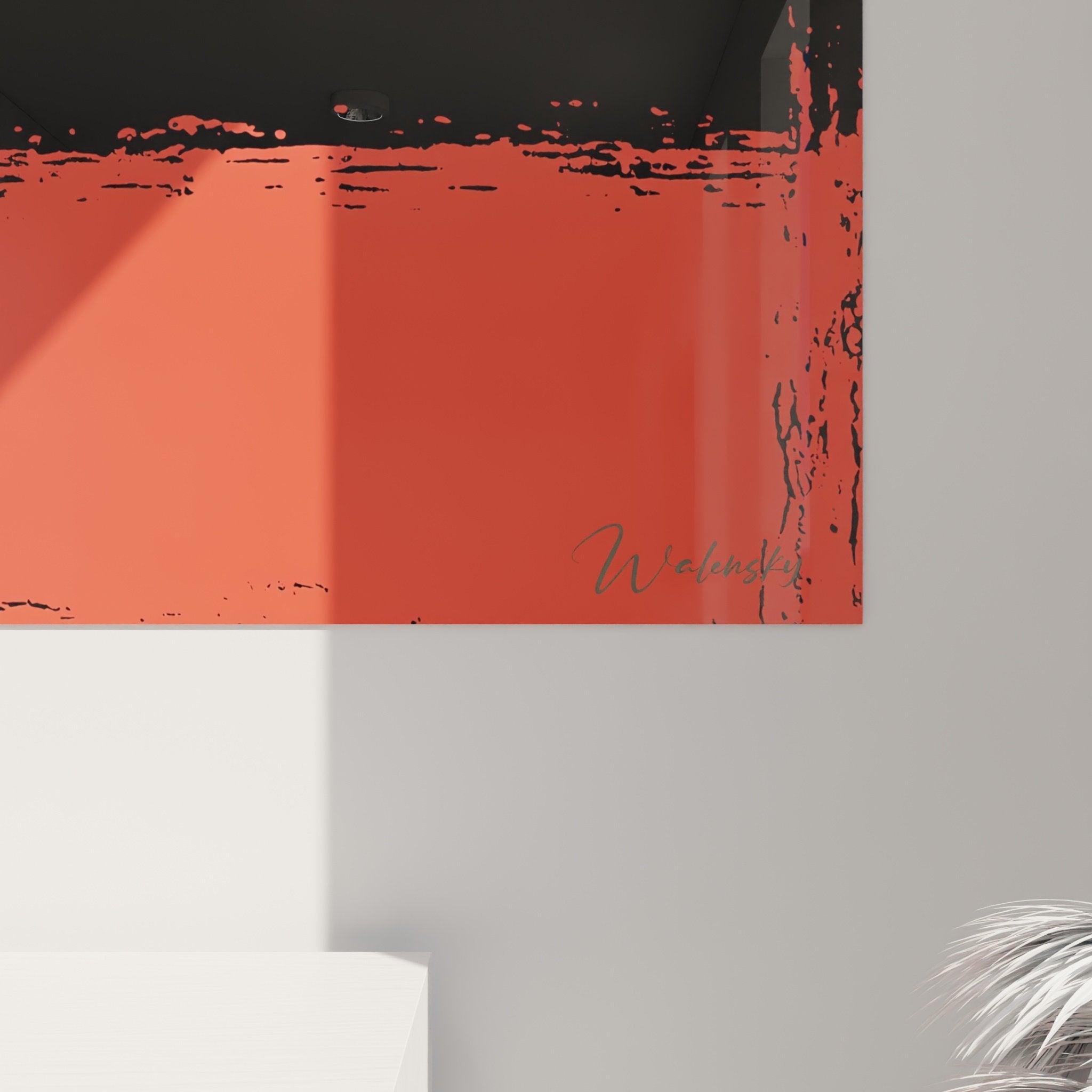 Vue ensemble tableau levrier whippet pop art rouge dans interieur moderne decoration contemporaine