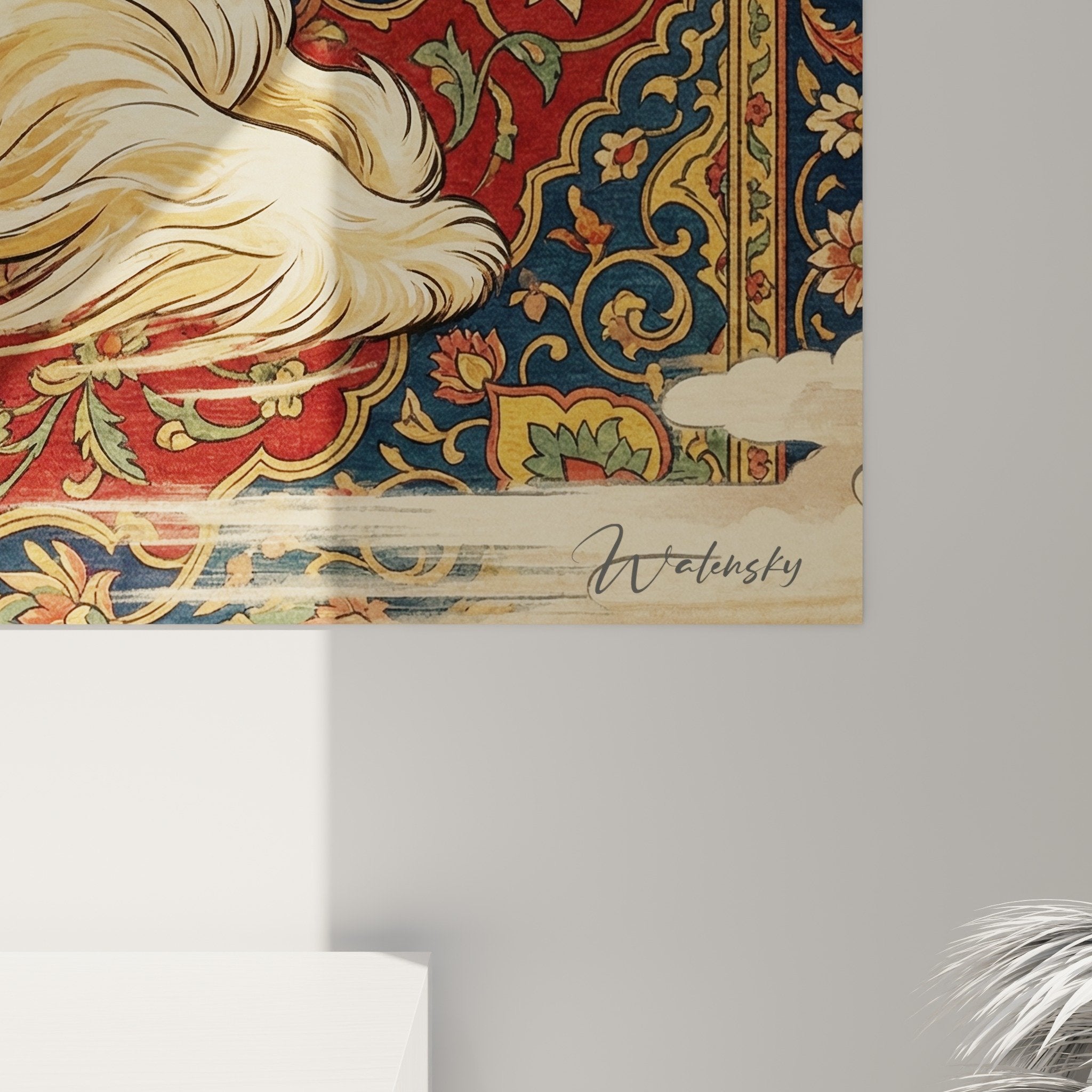 Vue ensemble tableau mural Lhassa Apso elegance orientale decoration interieur style ethnique chic