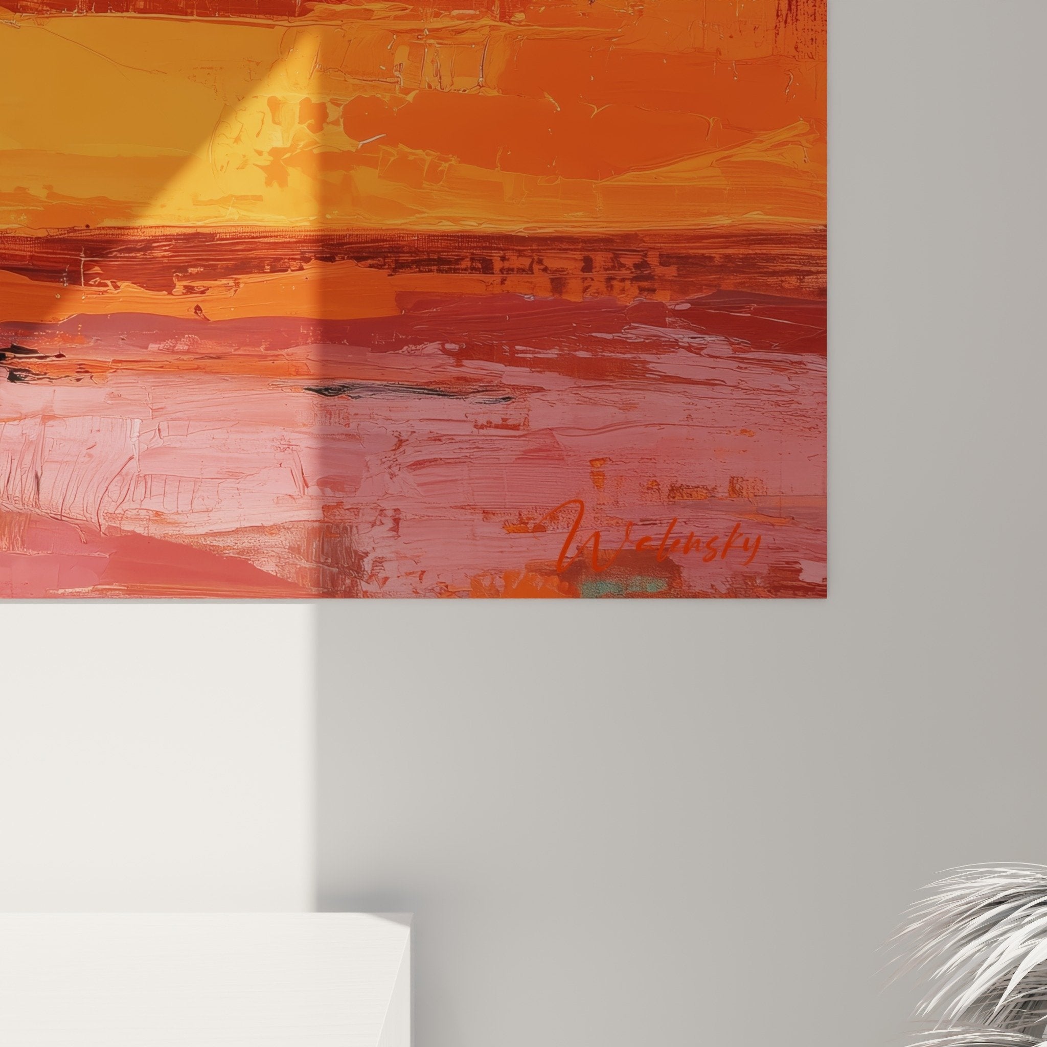 Overall view lion savanna sunset wall art modern warm home decor