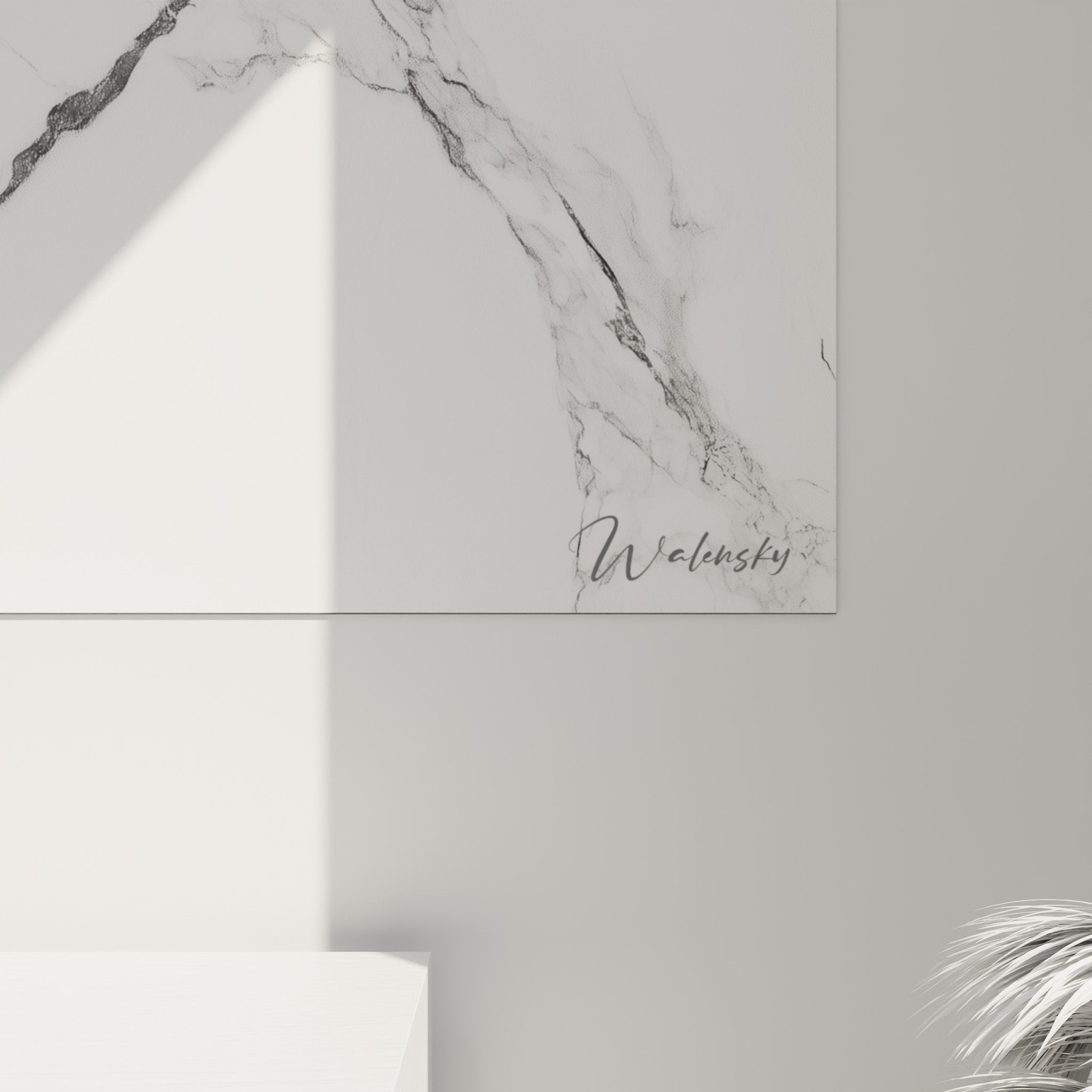Vue ensemble tableau marbre abstrait blanc gris decoration murale moderne minimaliste