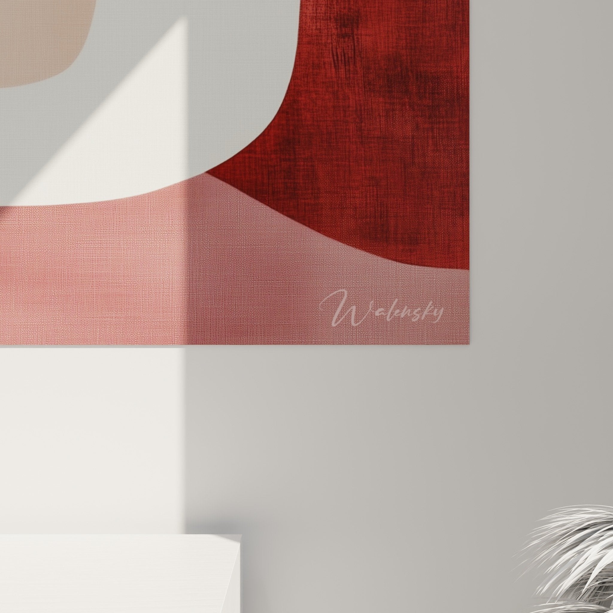 Vue ensemble tableau moderne formes arrondies orange rouge noir integration decoration interieure