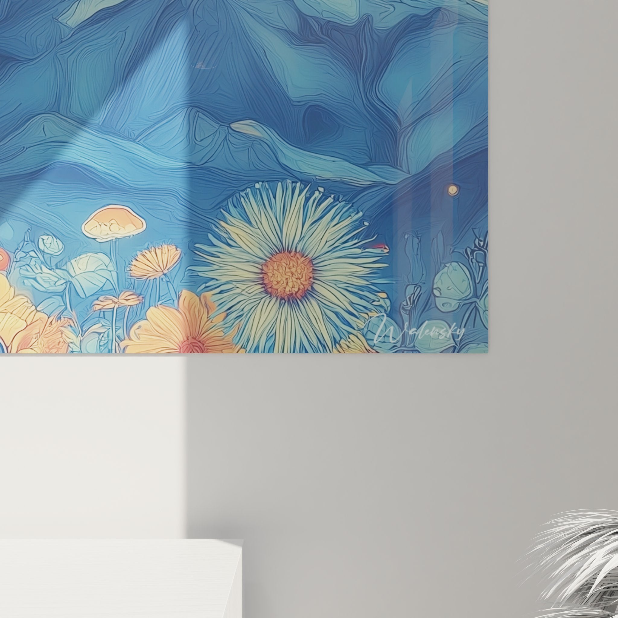 Vue ensemble tableau montagne mystique arc-en-ciel, art mural bohème pour décoration zen