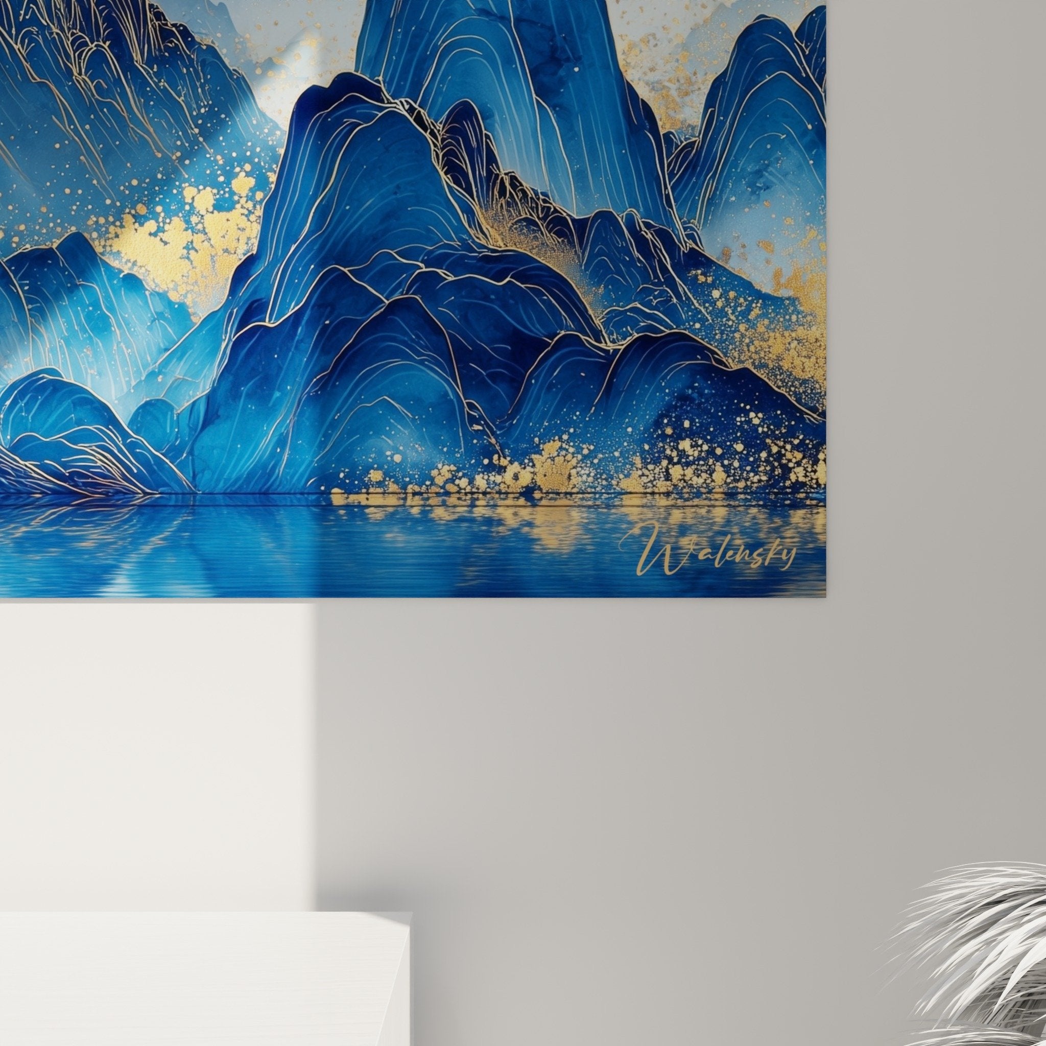 mountain lake landscape painting with reflections modern interior decor feng shui north water