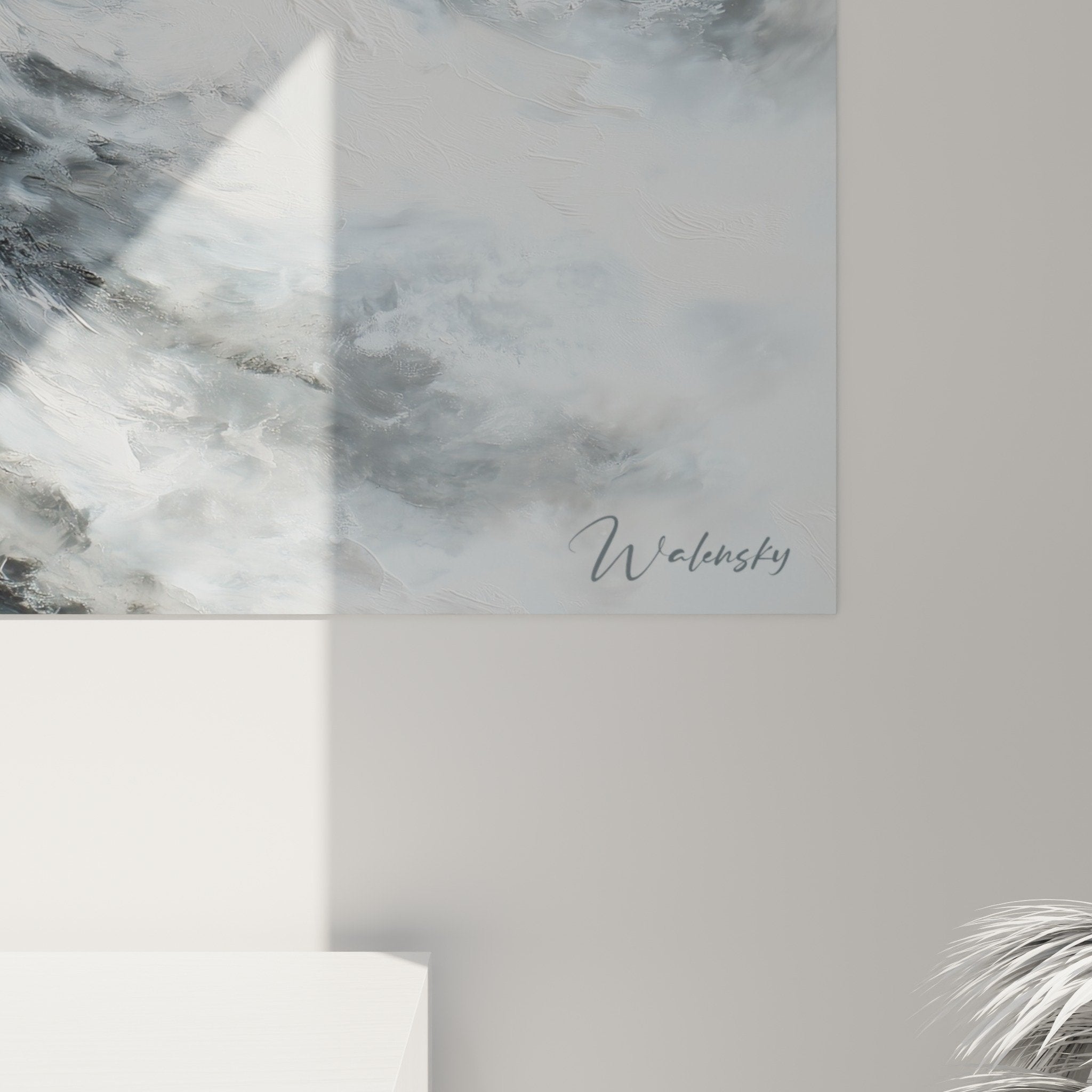 Snowy mountains wall art living room feng shui west metal gray white decor overview