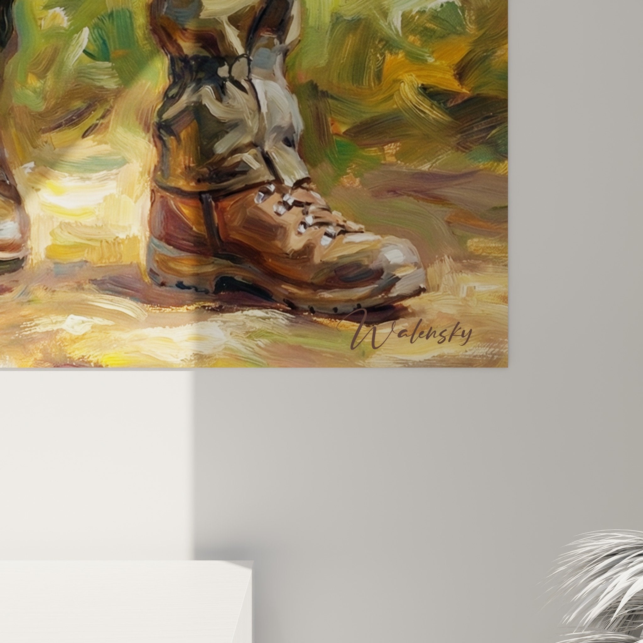 Complete view mudi forest wall art interior decoration natural style warm tones rustic ambiance dog nature