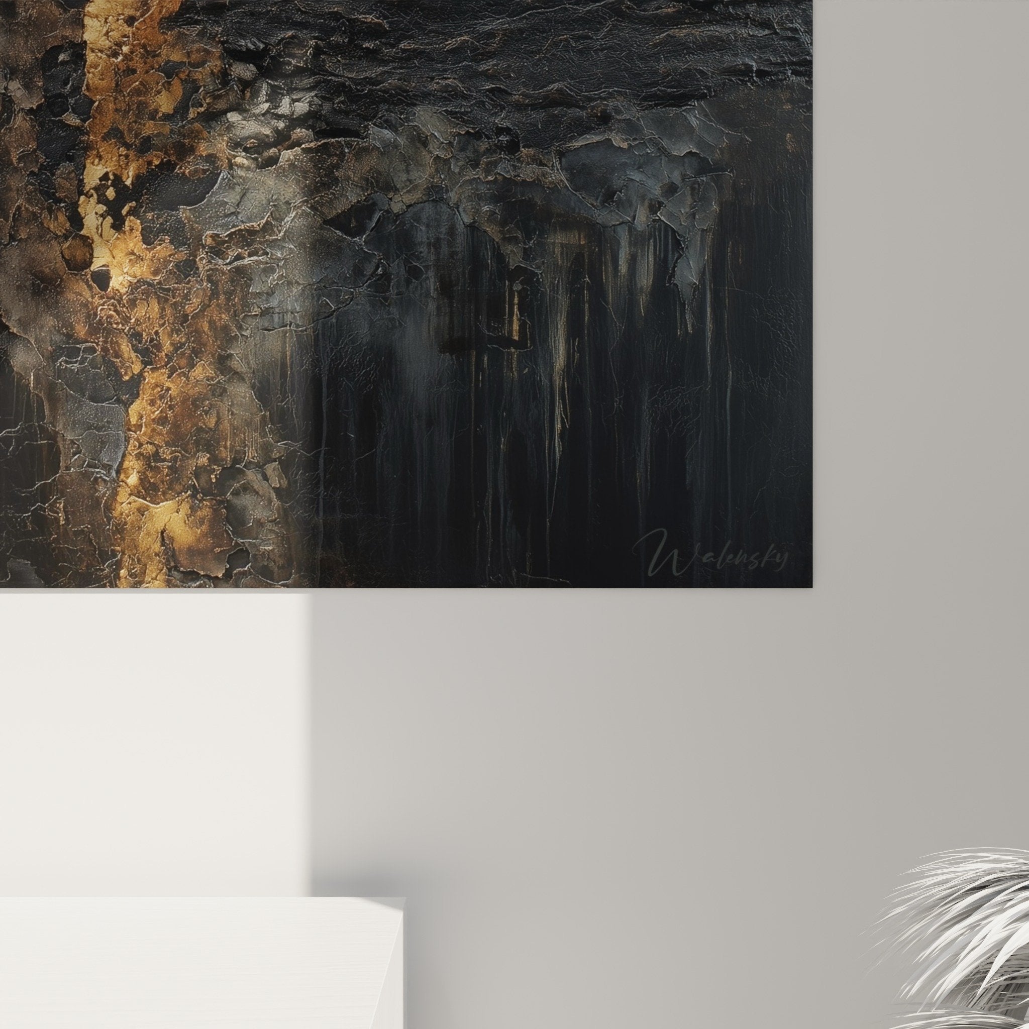 Abstract gray and gold wall art tableau modern decoration feng shui harmony earth