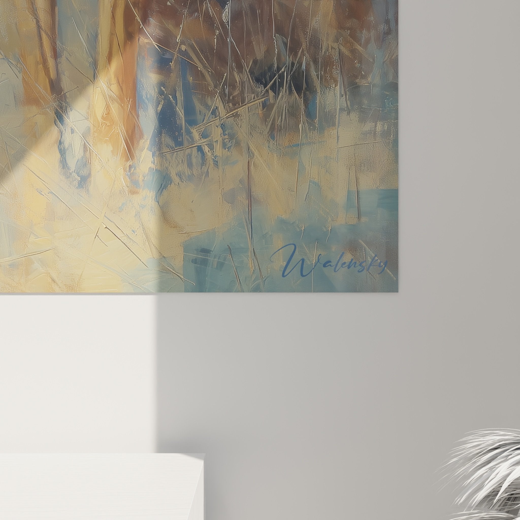 Gesamtansicht Wandbild Bloodhound Jagdhund Inneneinrichtung Dekoration Landhausstil warme Töne