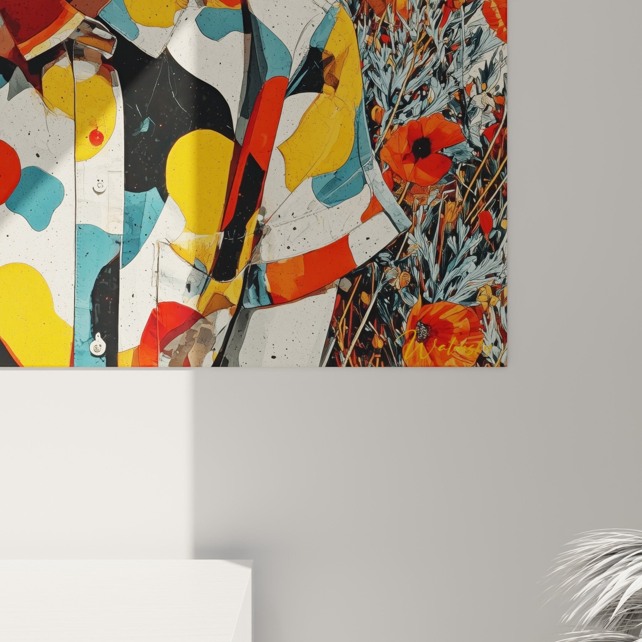 Vista d'insieme quadro murale donna natura floreale rosso arancio decorazione d'interni arte papavero